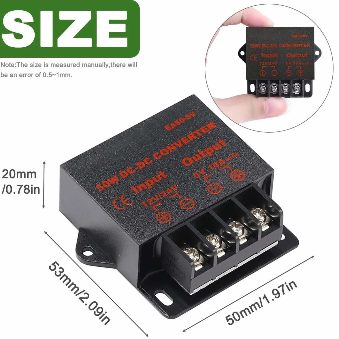 DC-DC Przetwornica Step Down 12V/24V na 5V 10A 50W, przetwornica obniżająca napięcie, transformator konwerter Buck, wysoka sprawność konwersji dla pojazdów