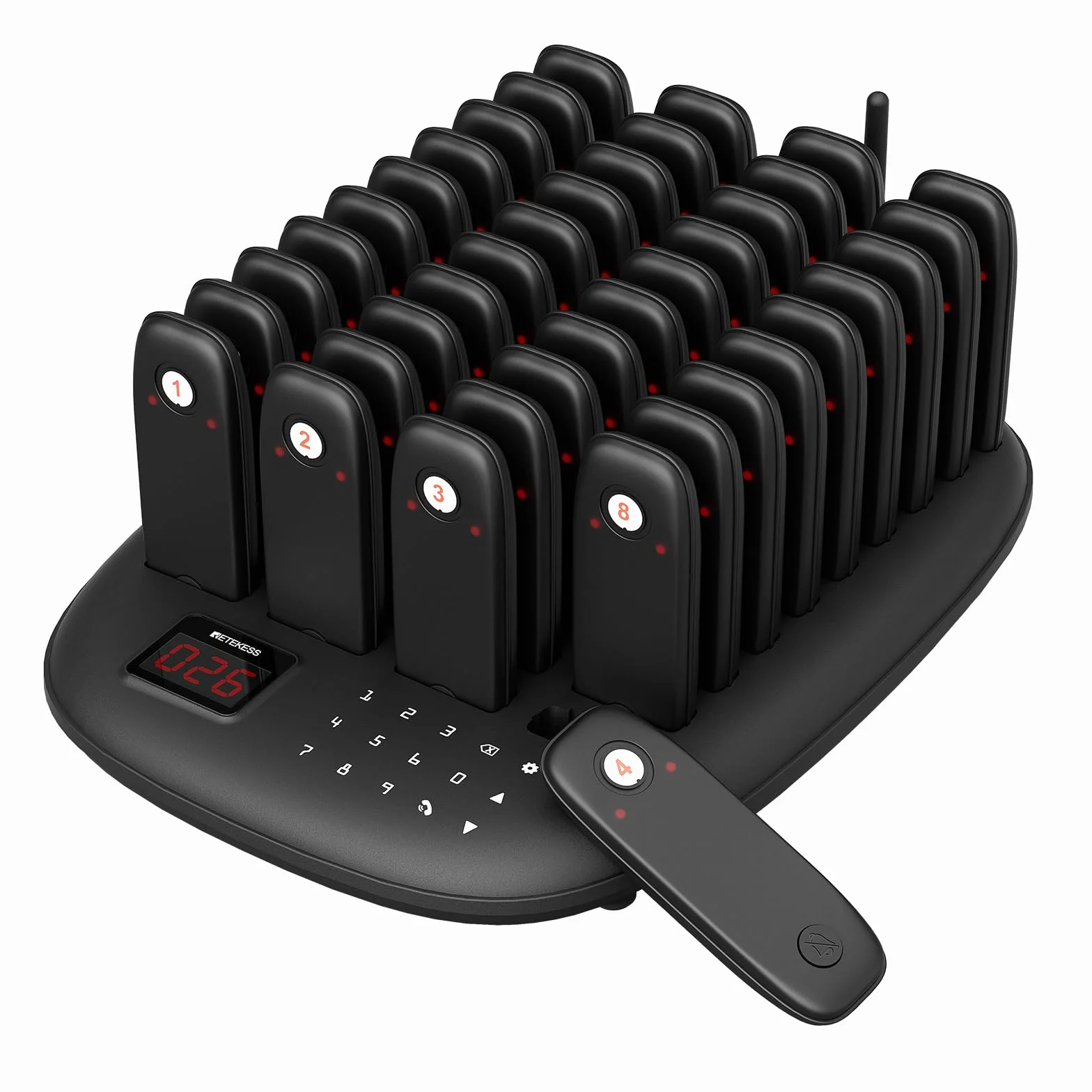 Retekess TD175M Pager Restauracyjny, System Pagera Restauracji, 40 Pagerów | do Restauracje, Hotel, Strefa Gastronomiczna, 800M, Z Przyciskiem Wyciszenia, Łatwy w Obsłudze, 7 Trybów Wywoływania
