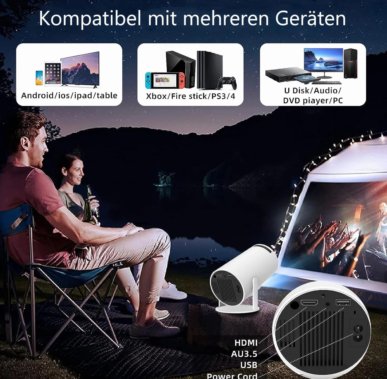 WOOPKER Mini rzutnik 4K obsługuje system Android 11, mini projektor 5G WiFi 6 BT 5.0, rzutnik, telefon komórkowy, obracany o 180°, 130 cali, nadaje się do telefonu/telewizora / PC / HDMI USB (HY
