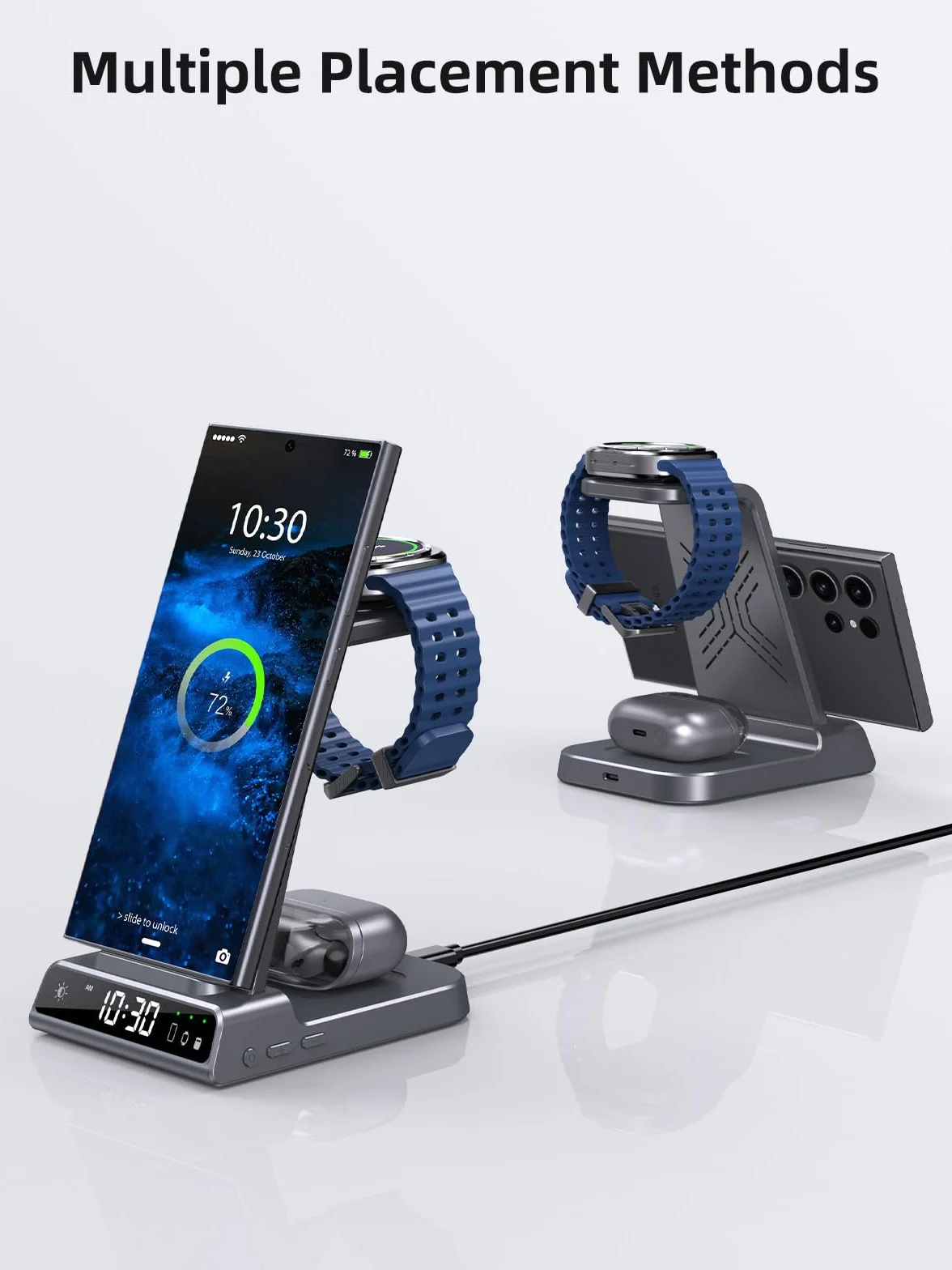 Bezprzewodowa ładowarka do Samsung Galaxy S25 Ultra Watch 7 Ultra, ładowarka Samsung Galaxy Watch 6 5, 3 w 1 stacja ładująca do telefonu z systemem Android do-S24 Z Flip 6 Buds Pro 2 (szary)