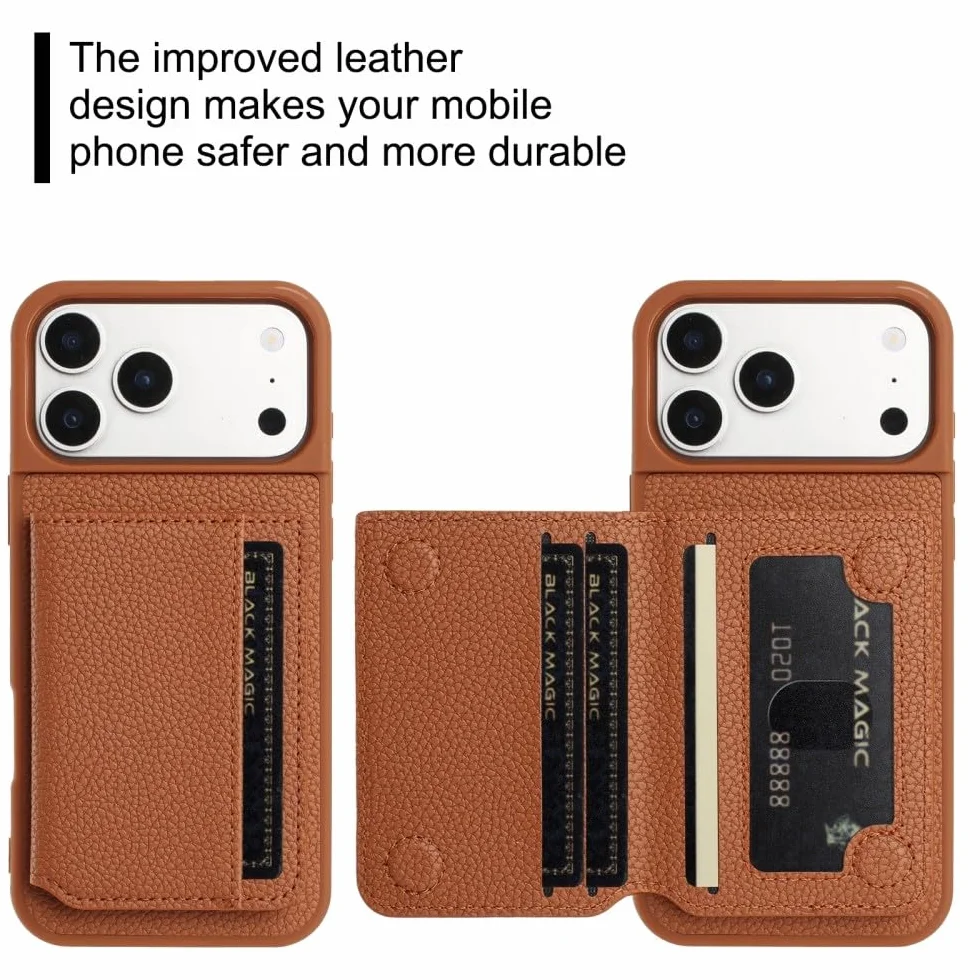Generic etui kompatybilne z iPhone 17 Pro (kolor: brązowy) etui skórzany portfel etui na karty z klapką silikonowa osłona
