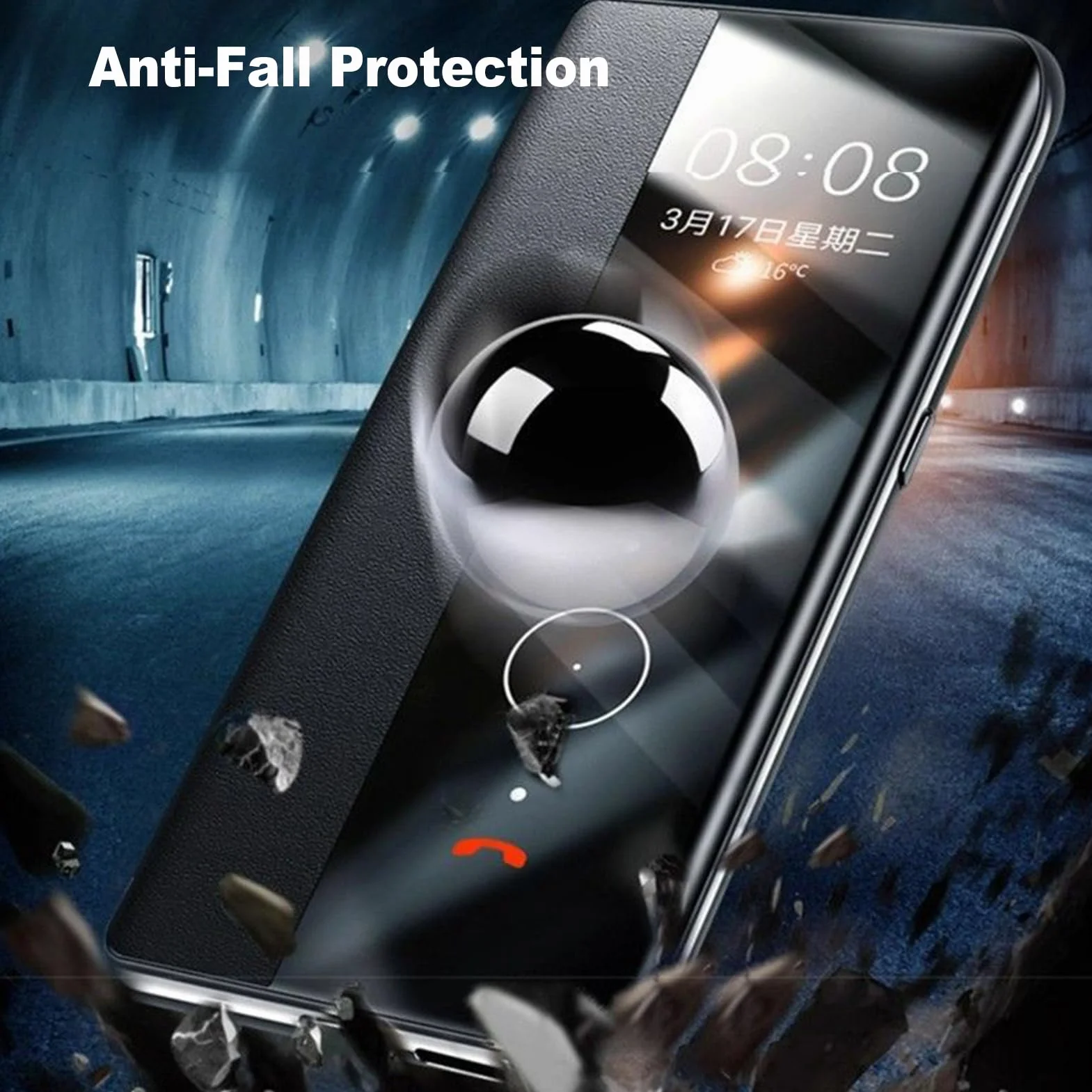 Etui z klapką do OnePlus 15, przezroczyste okno widoczności PC Lychee Leather Cover Business Pattern Case, Black, 15