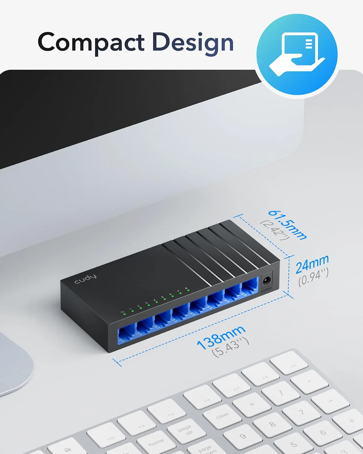 Cudy GS108D Gigabit 8-portowy przełącznik, pulpitowy rozdzielacz Ethernet, bez wentylatora, optymalizacja ruchu, Plug and Play