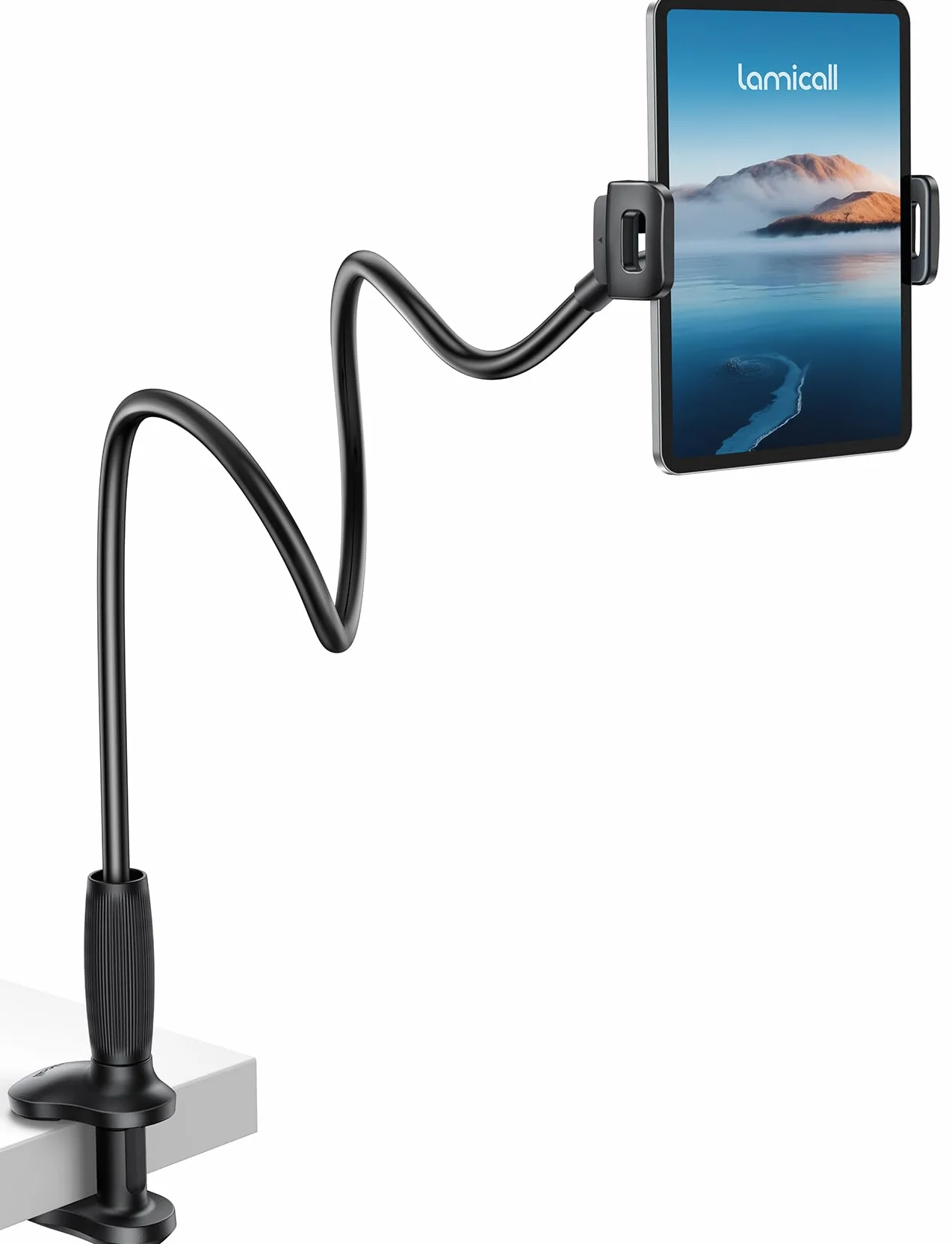 Lamicall Stojak na tablet z gęsią szyją do łóżka - 33,5"/85 cm elastyczne ramię do montażu na biurku, regulowany uchwyt zaciskowy 360°, do iPada Pro/Air/Mini, Galaxy Tab, Kindle Fire, Switch, urządzeń