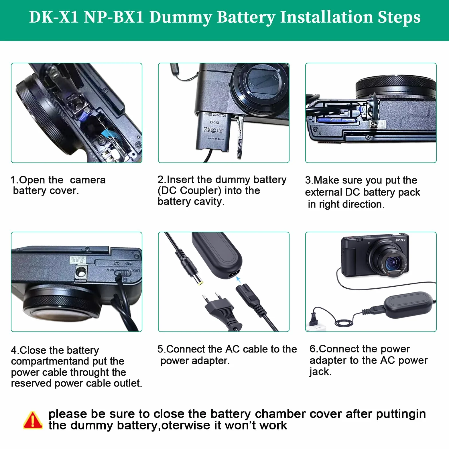 DK-X1 DC-Koppler AC-LS5 zasilacz (NP-BX1 Dummy-wymiana baterii) Zestaw do Sony Cybershot ZV-1, DSC-RX1, RX1R, RX100 II III IV V VI VII, M2 M3 M4 M5 M6/B M7, HX50 HX90 HX300 WX300 WX350 WX500