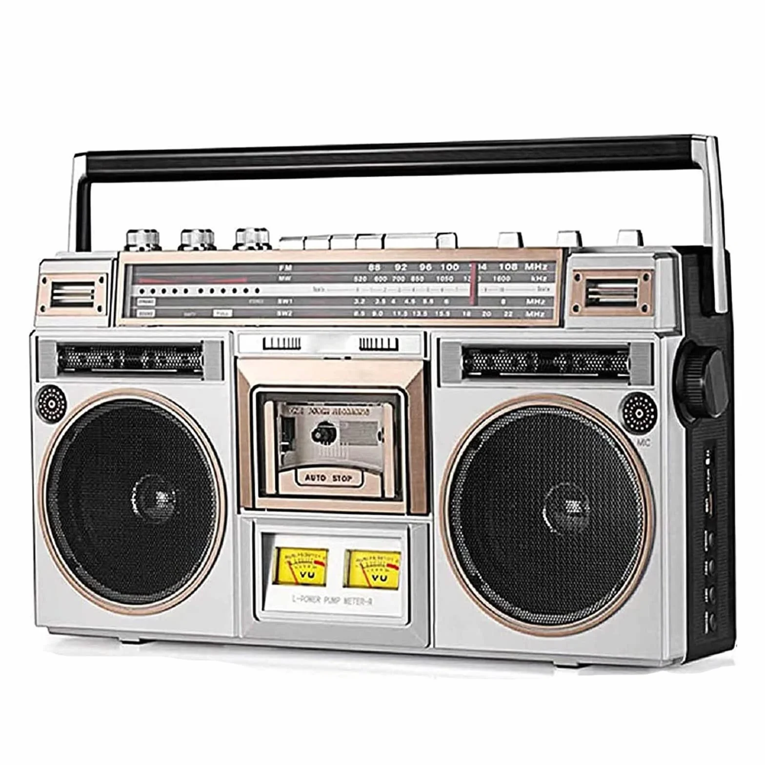 Boombox retro z Bluetooth, odtwarzacz taśmowy CD, radio FM/DAB+, nagrywanie USB do podróży rodzinnej