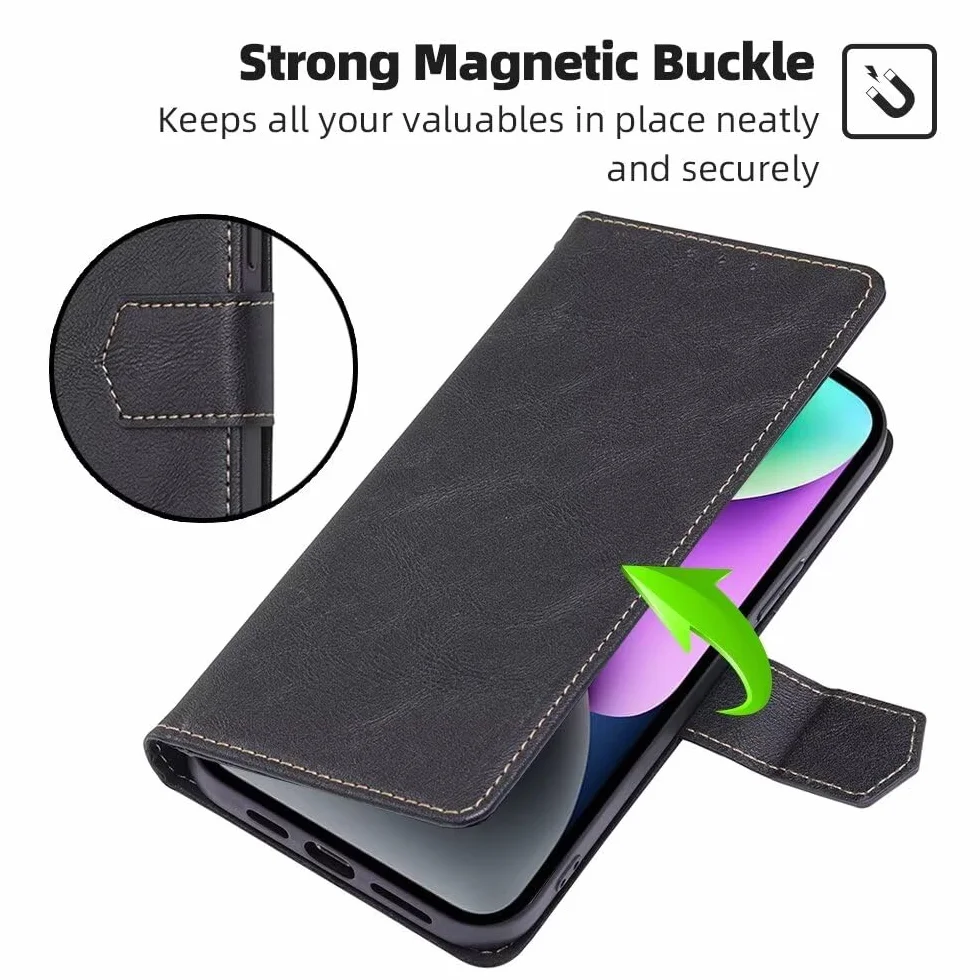 RankOne Etui do OPPO Reno12 Pro 5G / OPPO Reno 12 Pro 5G (6,7 cala), skórzane etui z klapką z portfelem, magnetyczne etui na książkę - czarne