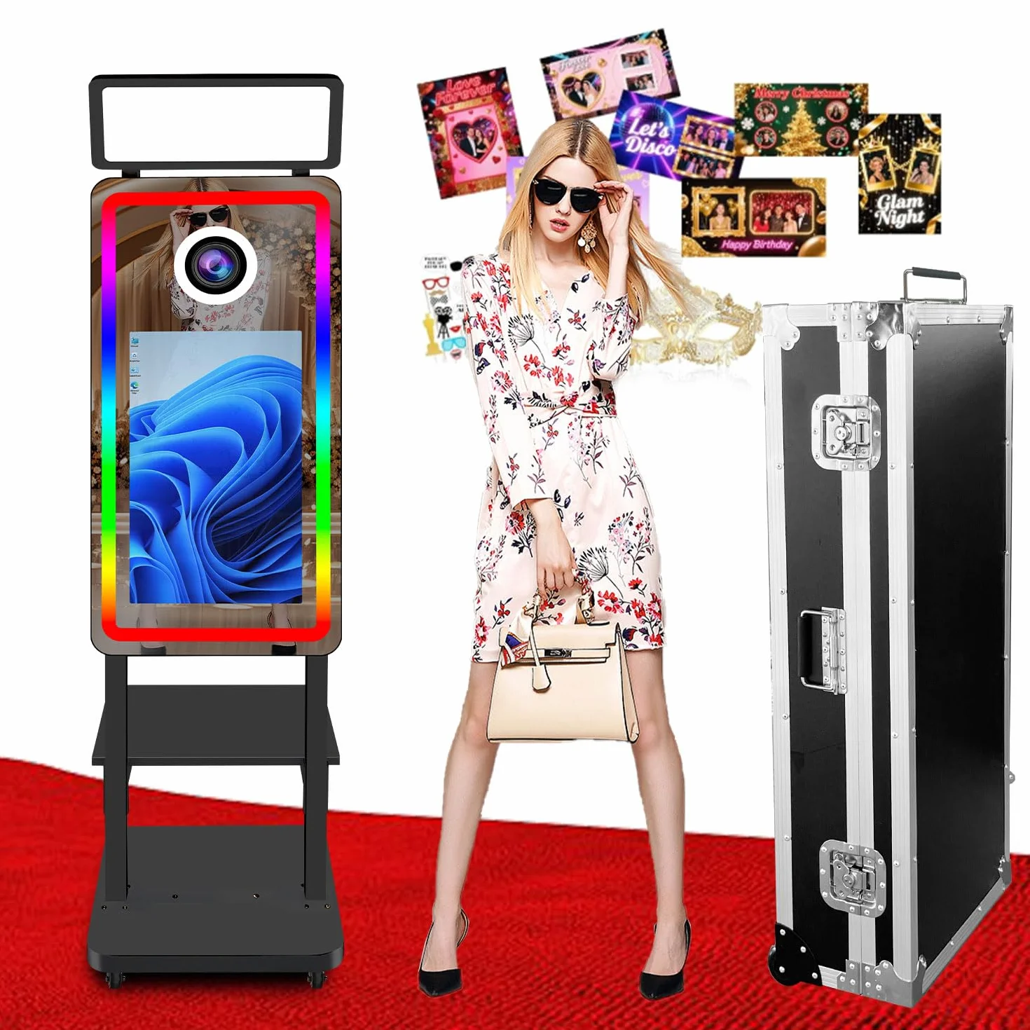 21,5 calowy Ekran Dotykowy Lustro Magiczne do Fotobudki, Maszyny do Fotobudki z Aparatem, Aparat do Fotobudki, na Wesela, Boże Narodzenie, Wydarzenia Firmowe(Black, Photo Booth with Camera)