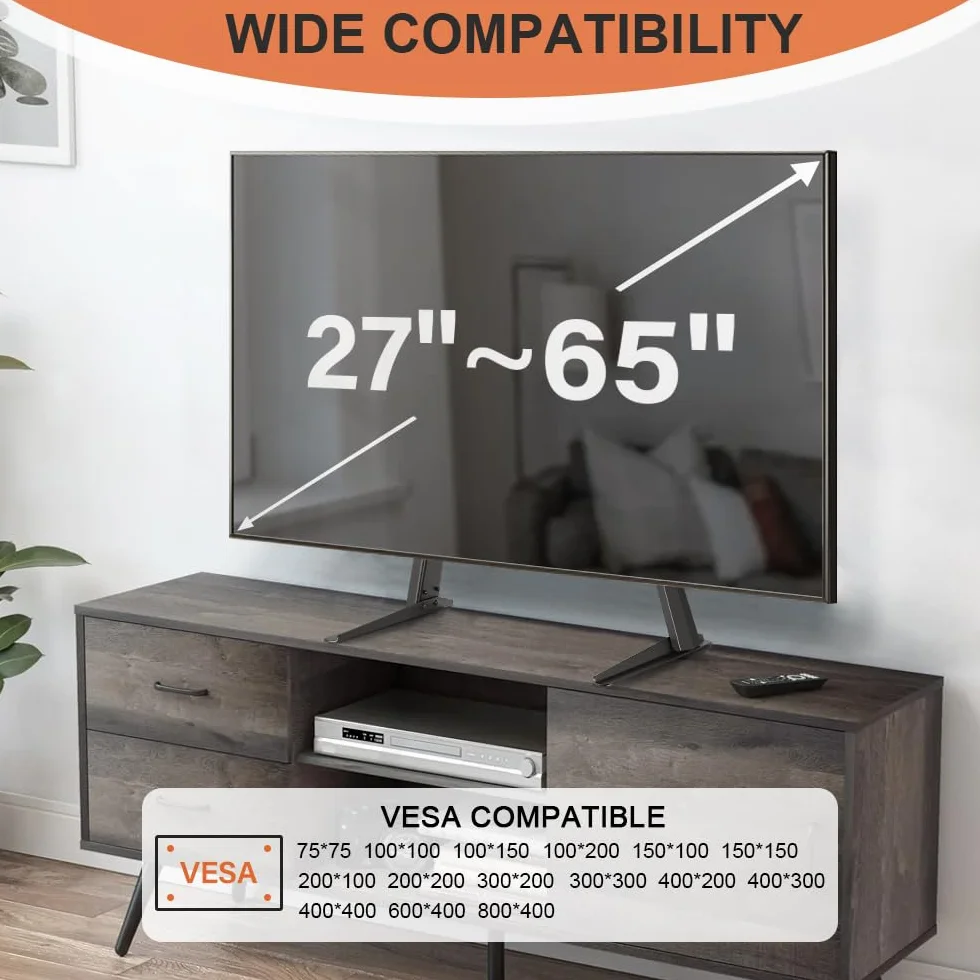 KKTONER Uniwersalna podstawka pod telewizor dla 27-65" telewizorów z płaskim ekranem, metalowe nóżki stojaka, regulowany blat, stojak TV maks. VESA 800x400mm, wytrzymuje do 40 kg
