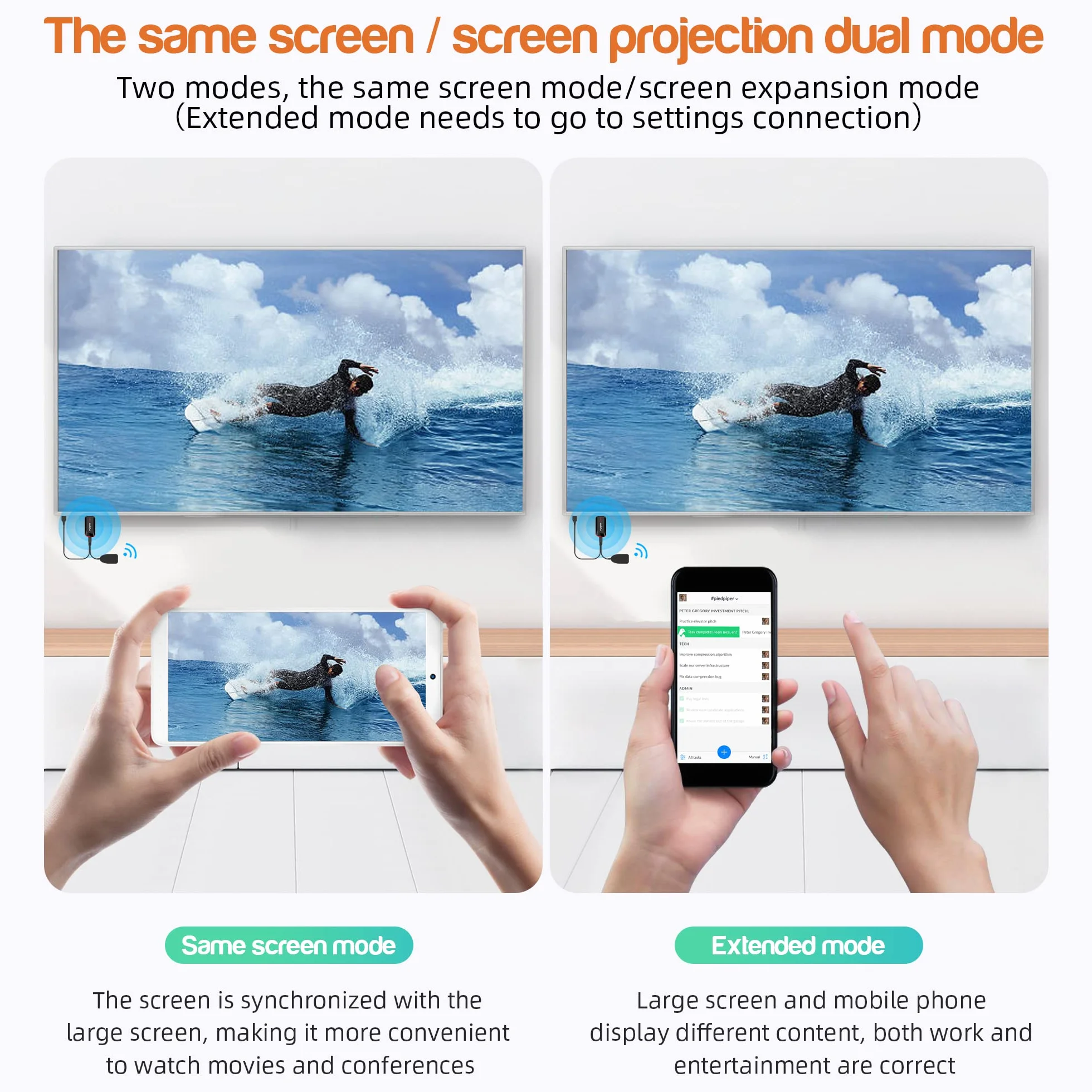 Bezprzewodowy klucz HDMI Miracast 4K & 5G - Streaming dla iPhone/iPad/Android/iOS/Windows/Mac, PC HD Fire Stick TV, monitora, projektora (obsługuje DLNA)