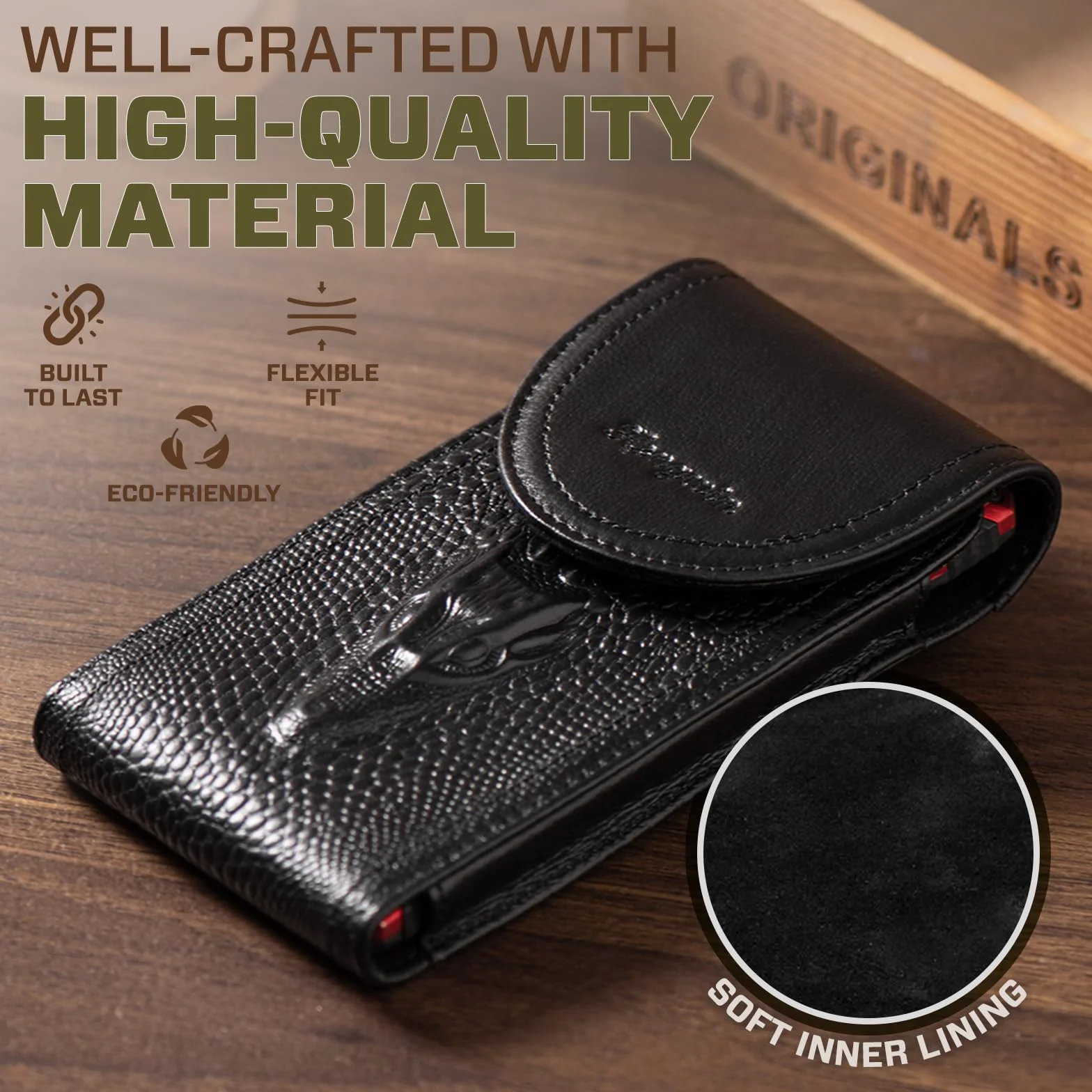 Skóra bydlęca telefon kabura Case talia pasek etui do iPhone 16 15 14 13 12 11 Pro Max do telefonów Samsung Galaxy S25 S 24 S23 S22 S21 Ultra (czarny, L)