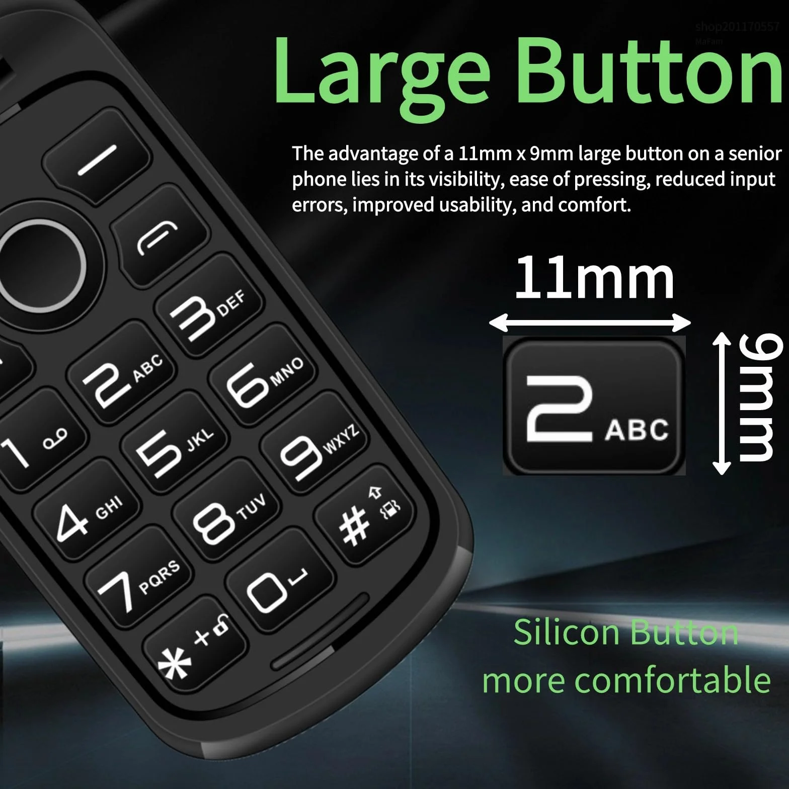 Podstawowy telefon komórkowy dla osób starszych, telefon komórkowy 2G z dużym przyciskiem, odblokowany, standard sygnału GSM, obsługa kart dual SIM + SD,Green