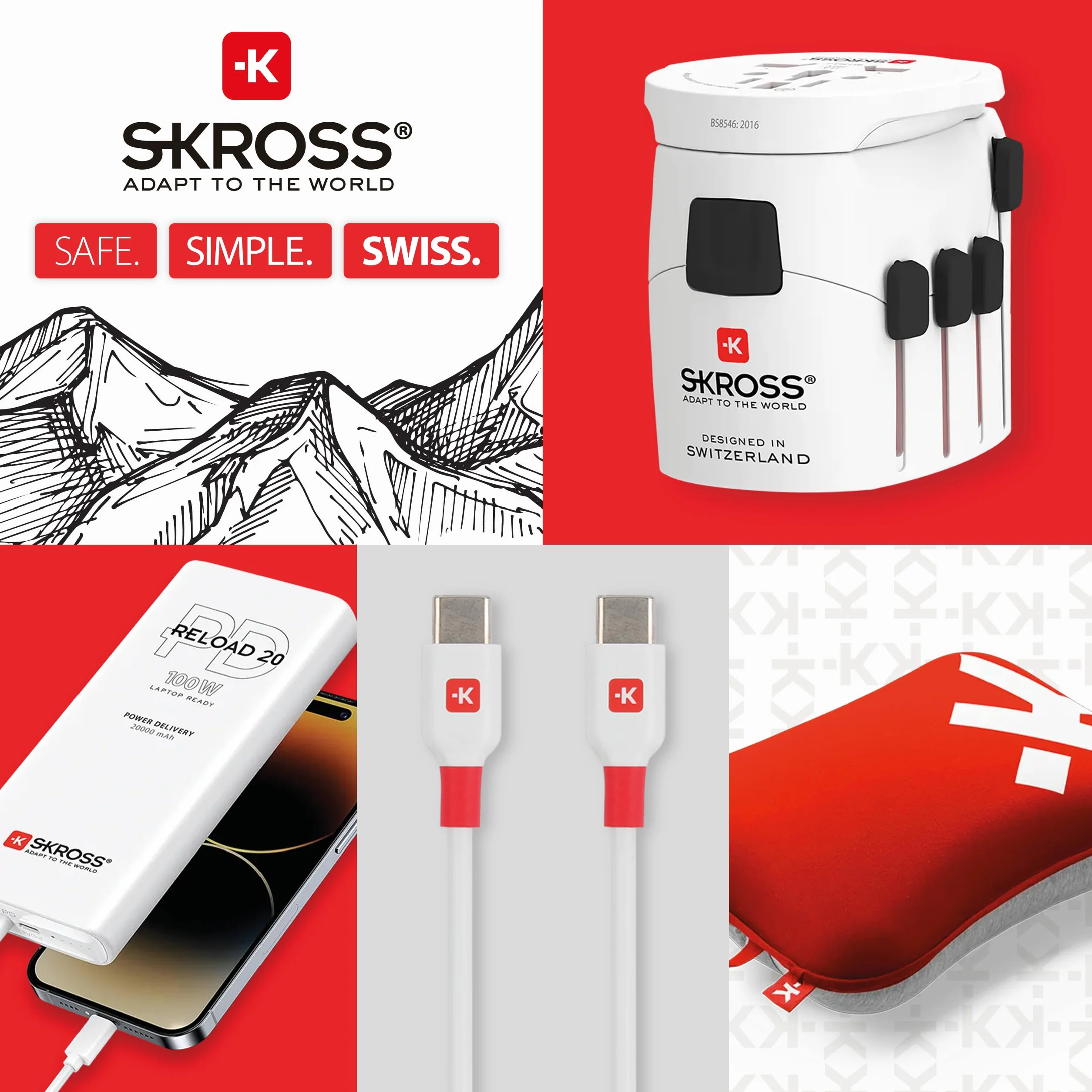 SKROSS | 1.302962 | MUV USB (AC) | Universele 2-pins reisadapter met 2 USB. Spanning en vermogen: 100V - 250W / 250V - 625W - 1 x USB C: 3,0A, 1 x USB A: 2,4A. Bescherming tegen elektrische schokken