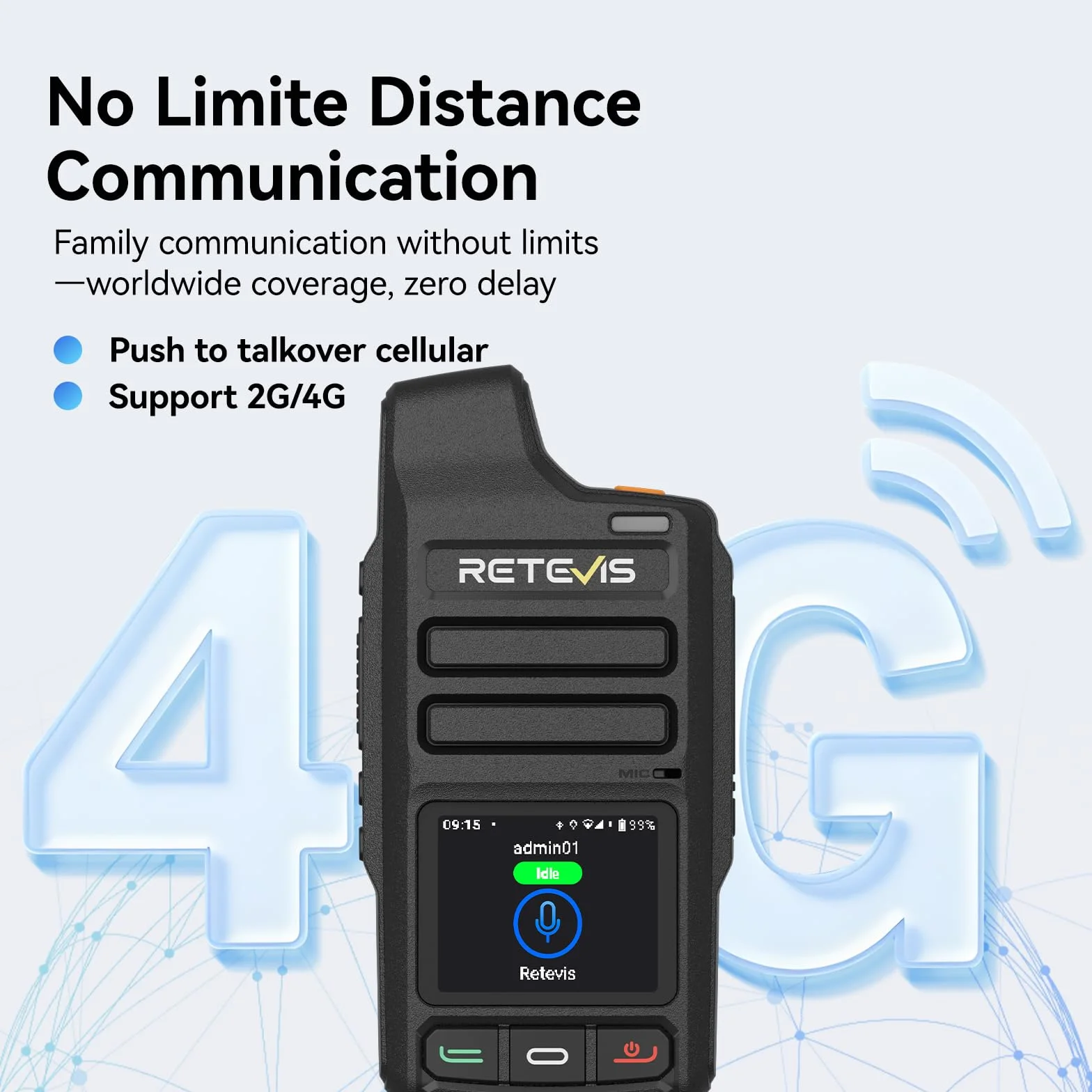 Retevis L71 Radiotelefon sieciowy 4G, Nieograniczony Zasięg, Typu C, Obsługa Wi-Fi i Zello, 4000 mAh, Przenośne Radiotelefony Dwukierunkowe z Funkcją PoC na Rodzinne Wycieczki (1 Szt.)