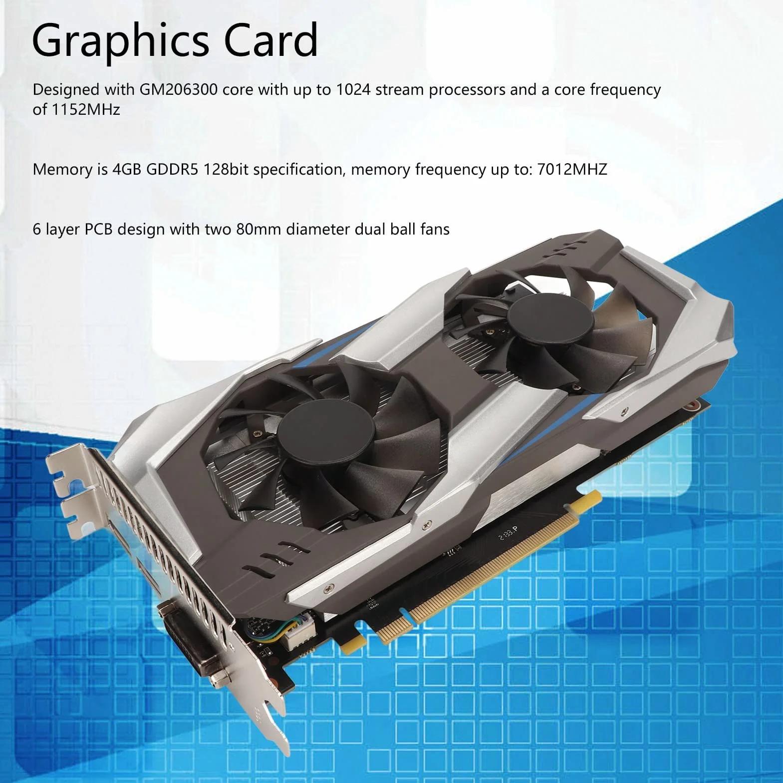 Karta Graficzna GTX960 4GB, GDDR5 128BIT 1152MHZ 7012MHZ Karta Graficzna do Gier, częstotliwość 1024SP Podwójny Wentylator Komputer Stacjonarny Dyskretna Karta Graficzna do Gier (GTX960 4B)
