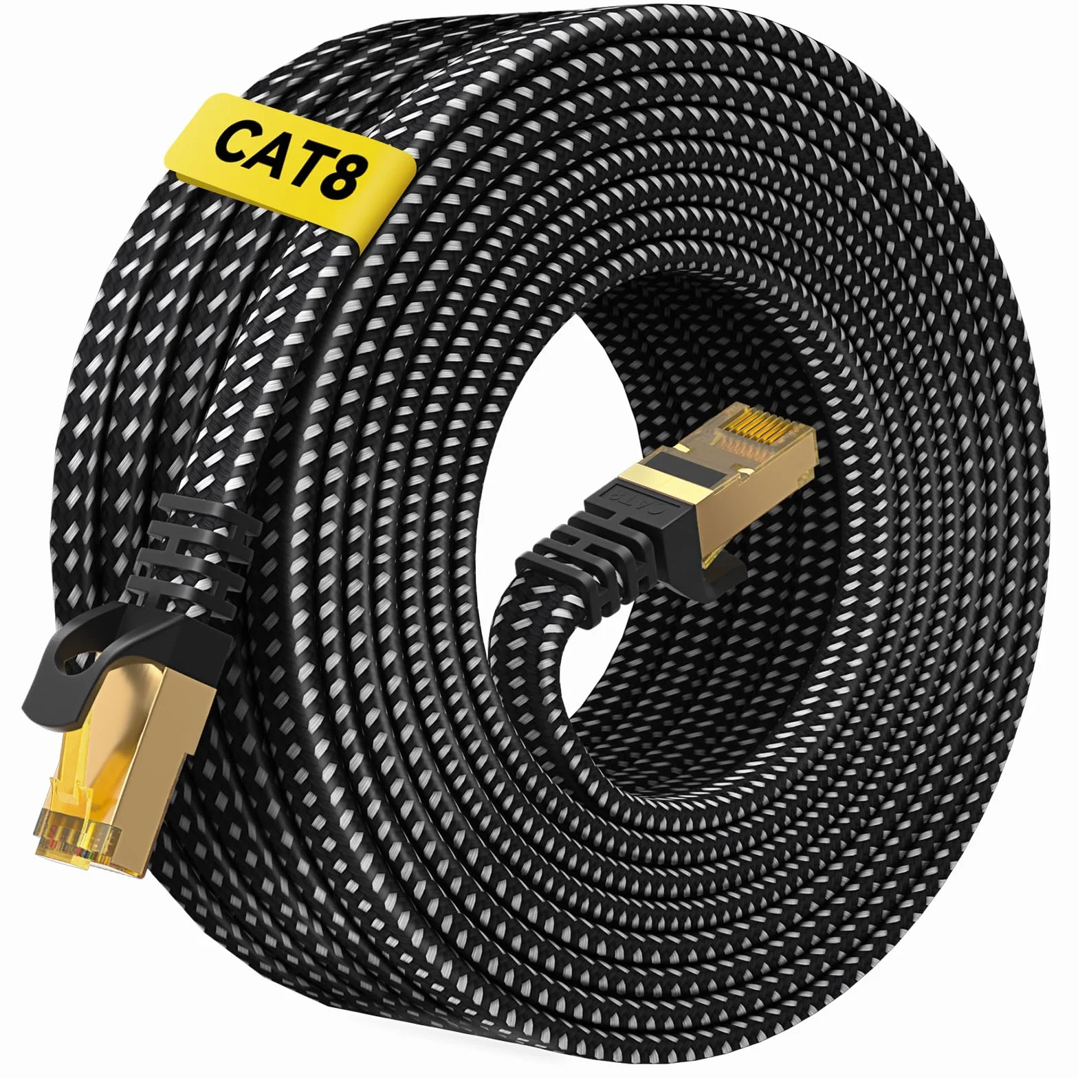 ARISKEEN Cat 8 Kabel Ethernet 15m, szybki płaski pleciony kabel sieciowy 40 GB/s 2000 MHz, Gigabit RJ45 STP ekranowany