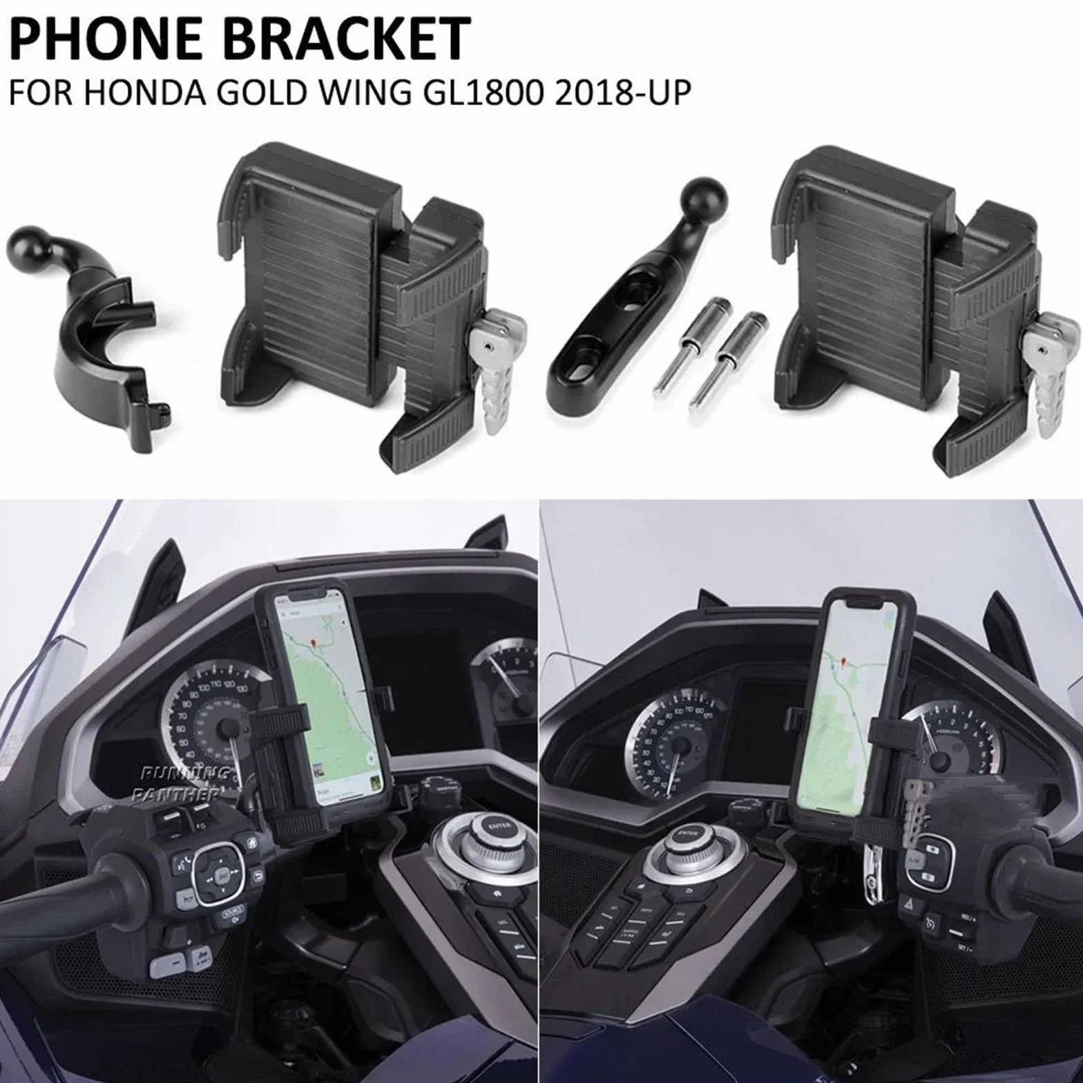 Uchwyt do nawigacji GPS Pasuje do uchwytu na telefon komórkowy do motocykla Gold Wing GL1800 F6B 2018-2024, wspornika nawigacji(B - as show)