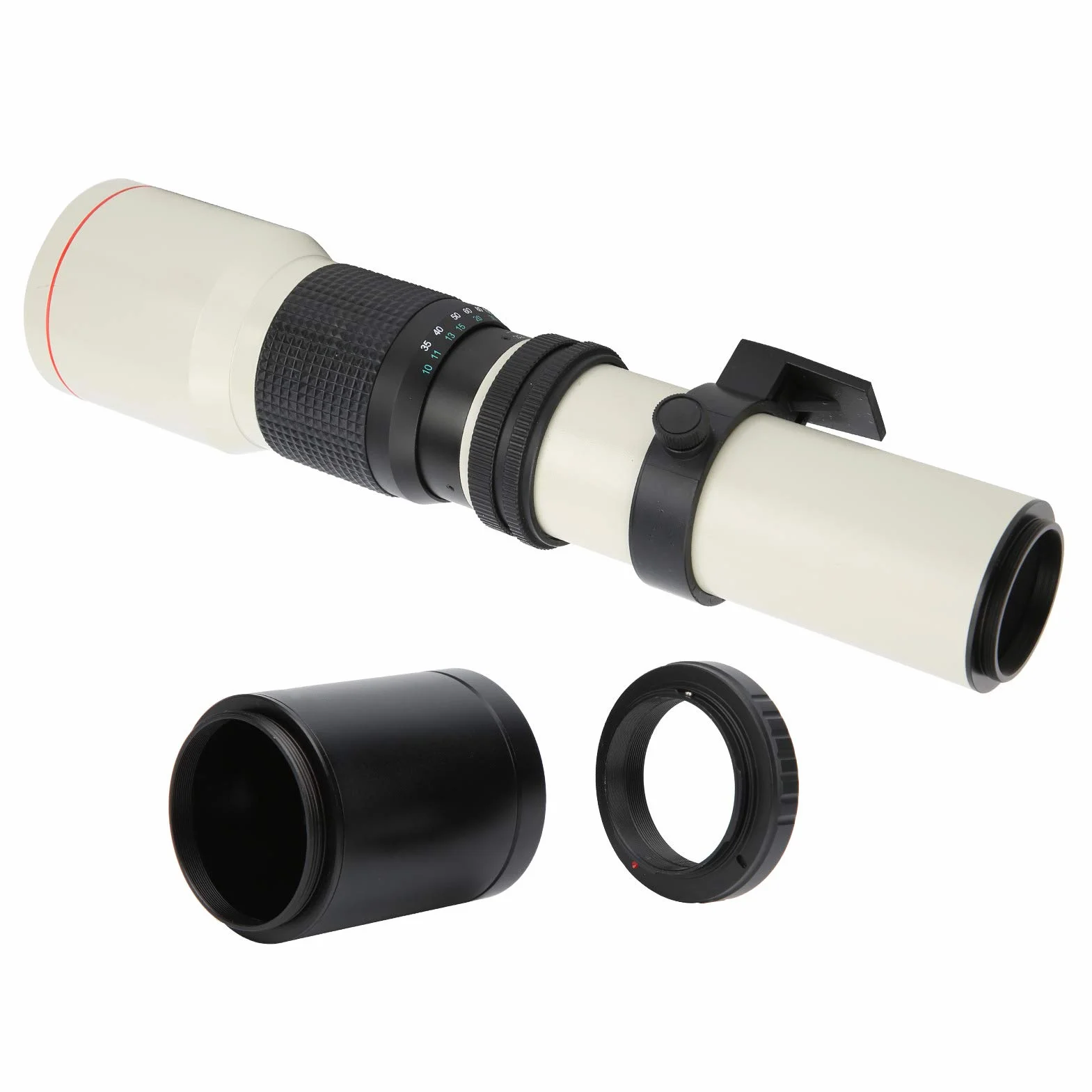 Teleobiektyw 500 mm F8‑F32 z ręcznym ustawianiem ostrości z 2-krotnym telekonwerterem do montażu Olympus OM (biały)