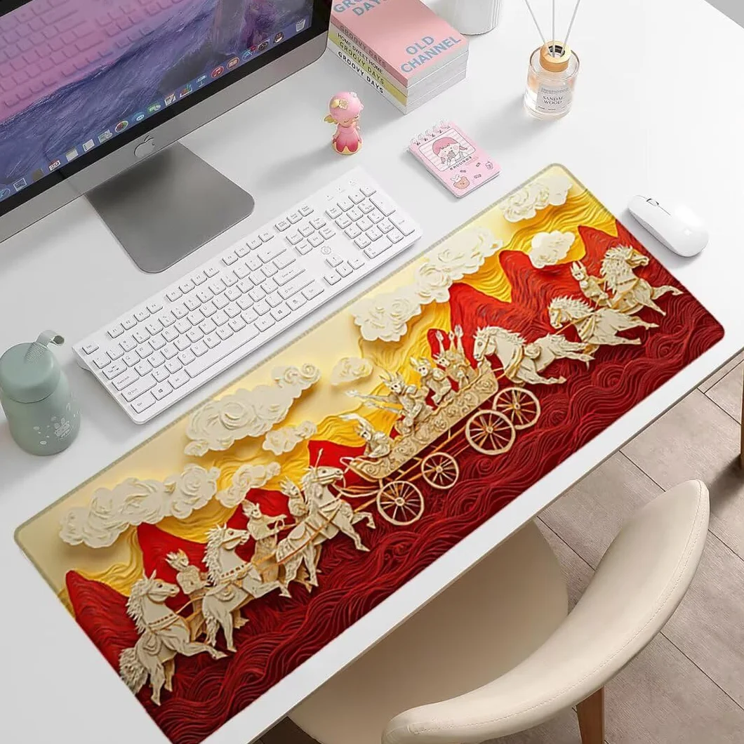 Gamingowa podkładka pod mysz XXL, 1600 x 800 x 3 mm, retro, antypoślizgowa, XXL, czerwona, duża, podkładka na biurko, nadaje się do prania, antypoślizgowa gumowa podstawa, podkładka pod mysz i