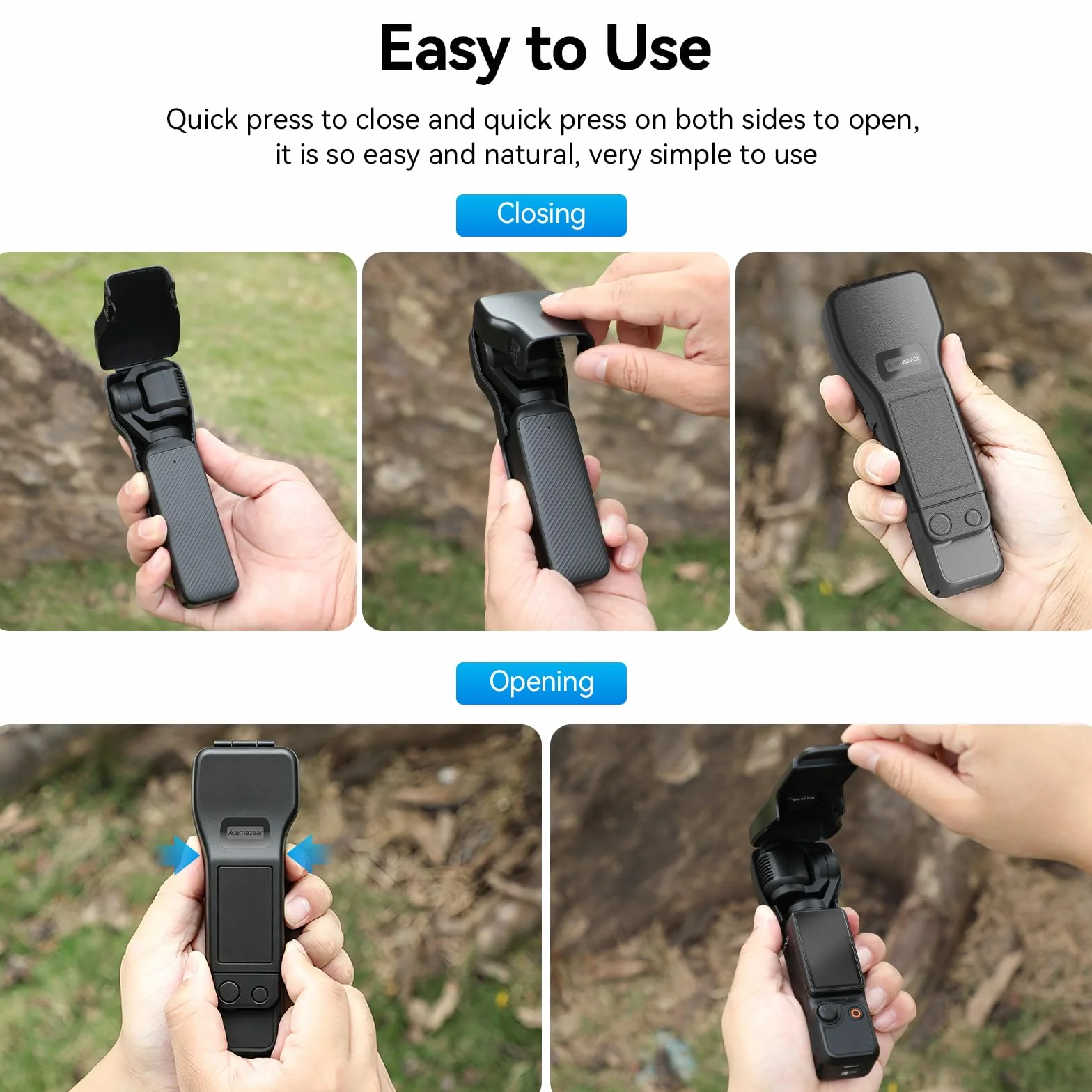 Amazear Pokrywka Ochronna Obiektywu Gimbala dla DJI Osmo Pocket 4/3, Osłona Kamery i Ekranu, Miękka Wewnętrzna Twarda Obudowa, Czarna