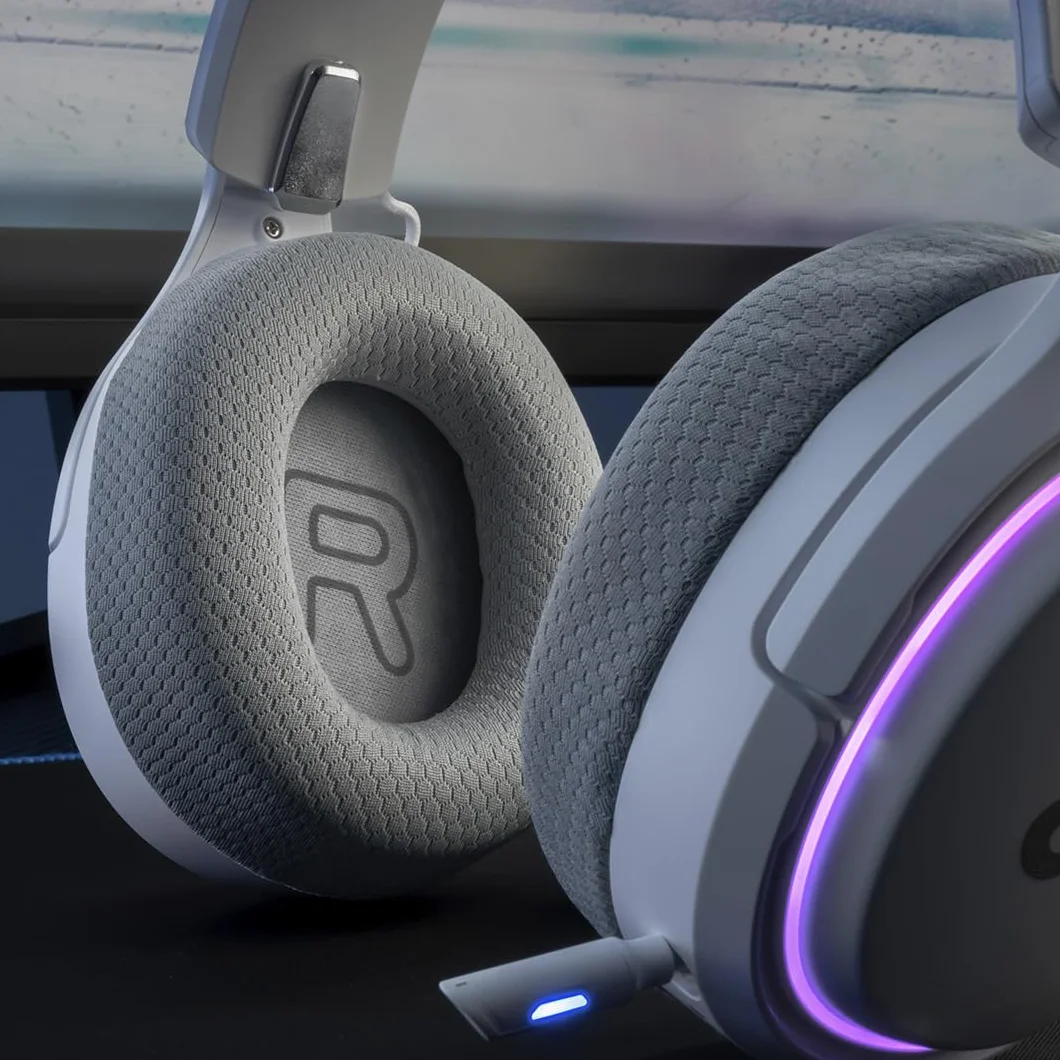 NEWSKILL Aton V2 Bezprzewodowe słuchawki do gier 2.4G, Bluetooth 5.0 i kabel typu C, chowany mikrofon, dźwięk przestrzenny, RGB, kompatybilne z PC, PS5, przełącznikiem i telefonem komórkowym (biały)