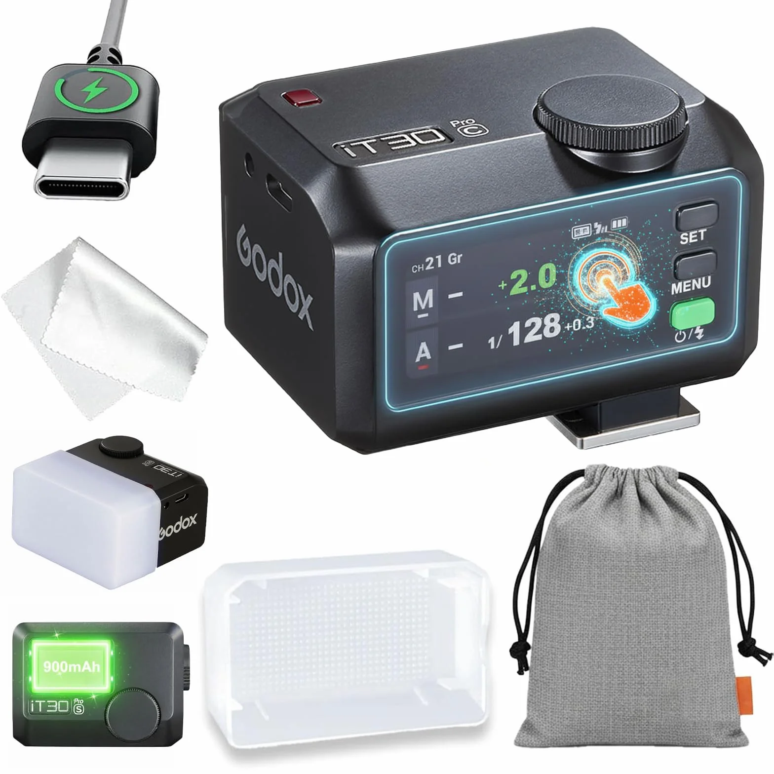GODOX IT30PRO C lampa błyskowa z dyfuzorem, IT30 PRO C TTL HSS 1/8000s, kompatybilna z Canon EOS R, RP, R5, R6, R7, R8, R5 Mark II, R6 Mark II, 90D, 750D, M50, M3