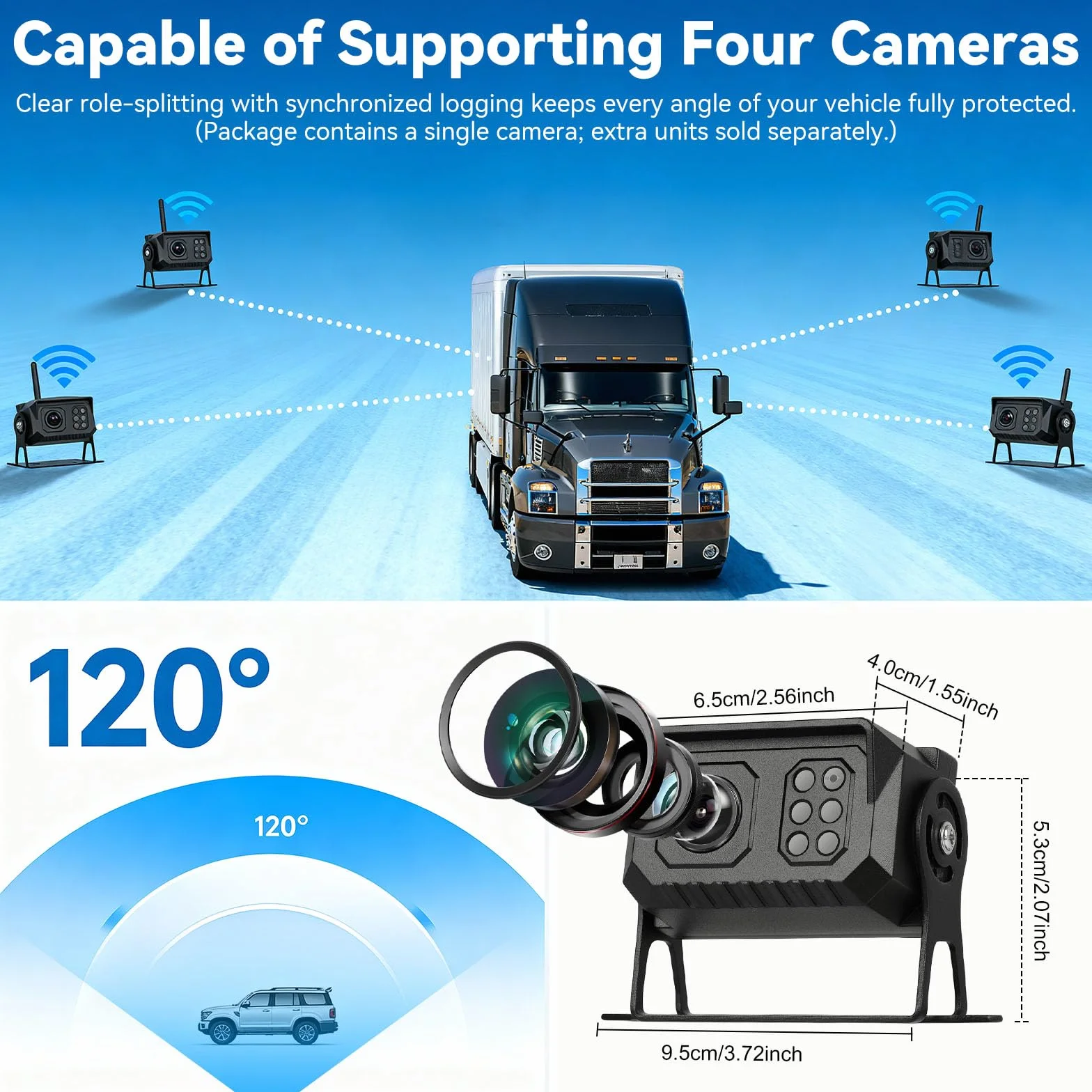CAMECHO bezprzewodowa kamera cofania 7″ z monitorem IP68 wodoszczelna z widzeniem nocnym zoom ręczny do przodu/tyłu podział ekranu wykrywanie ślepych stref
