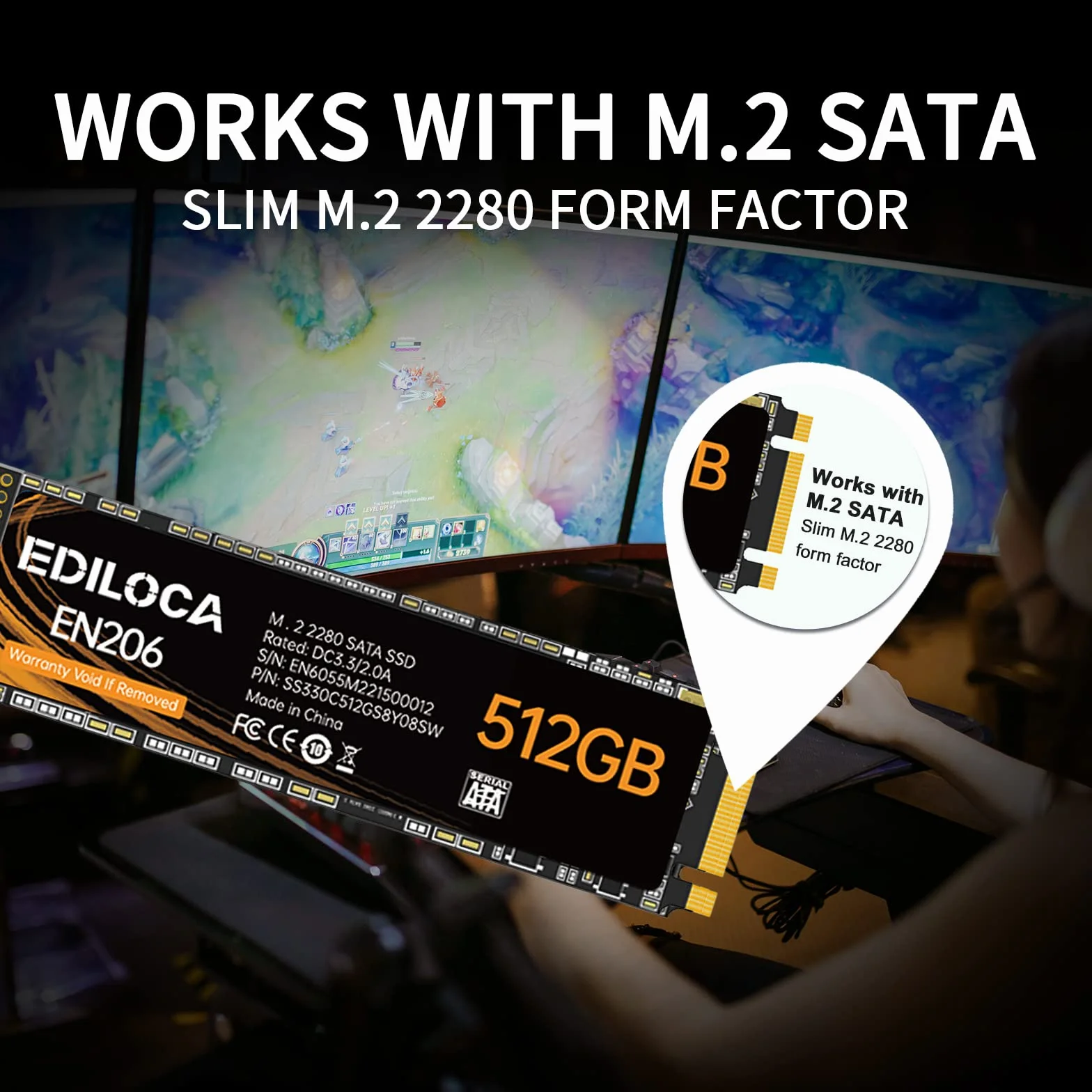 Ediloca EN206 512 GB 3D NAND TLC M.2 SSD, M.2 2280 SATA III 6 Gb/s SSD wewnętrzny dysk twardy, prędkość odczytu/zapisu do 550/460 MB/s, kompatybilny z ultrabookami, tabletami i mini komputerami