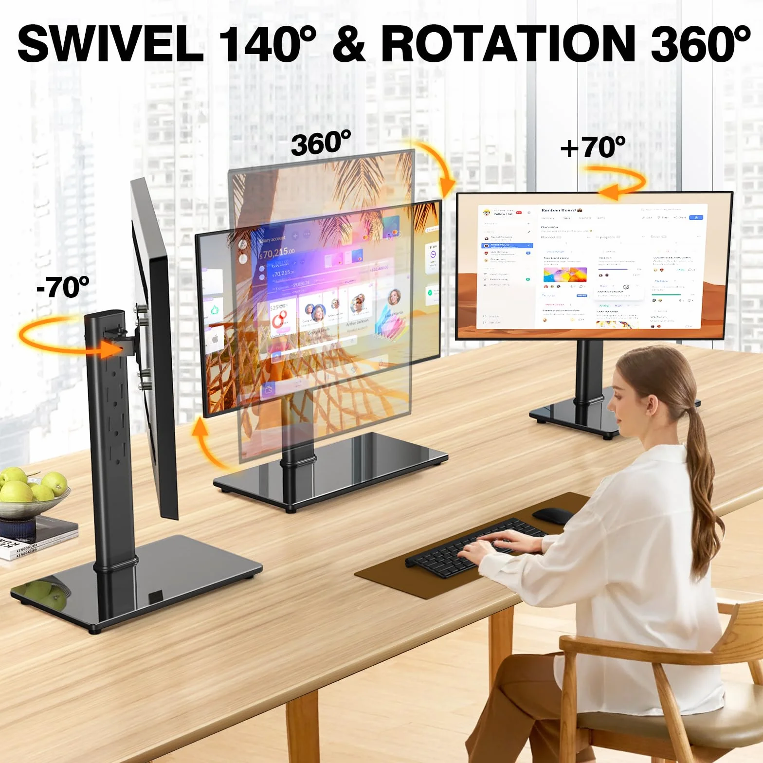 5Rcom Stojak na monitor VESA 13-32" regulacja wysokości pochylenia obracany 140° 360° zarządzanie kablami 10 kg VESA 75/100 mm