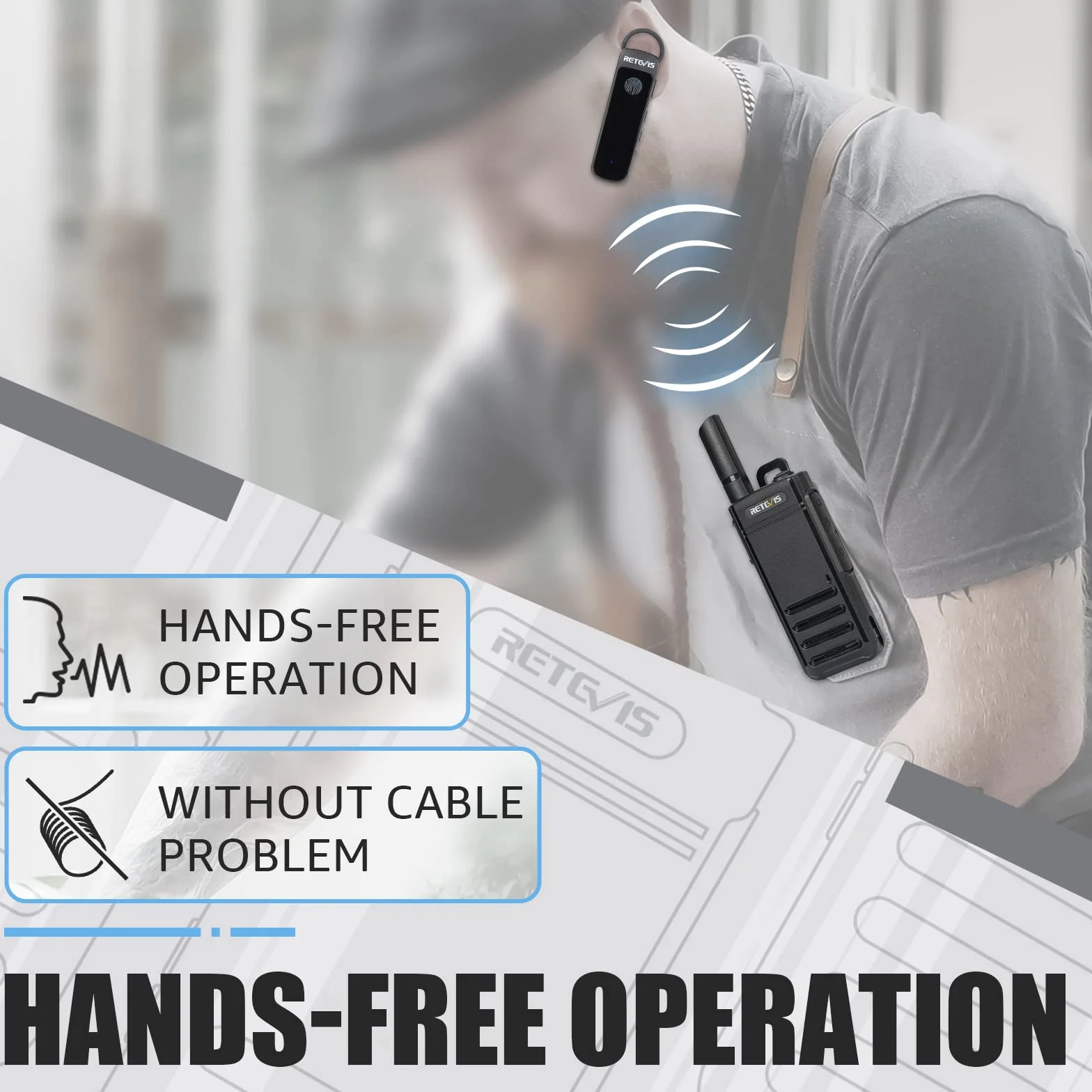 Retevis RB639P Walkie Talkie dla dorosłych, mini dwukierunkowe radio ze słuchawkami, VOX, USB-C, PMR446 Profesjonalne radio dwukierunkowe do restauracji (czarny, 4 szt)
