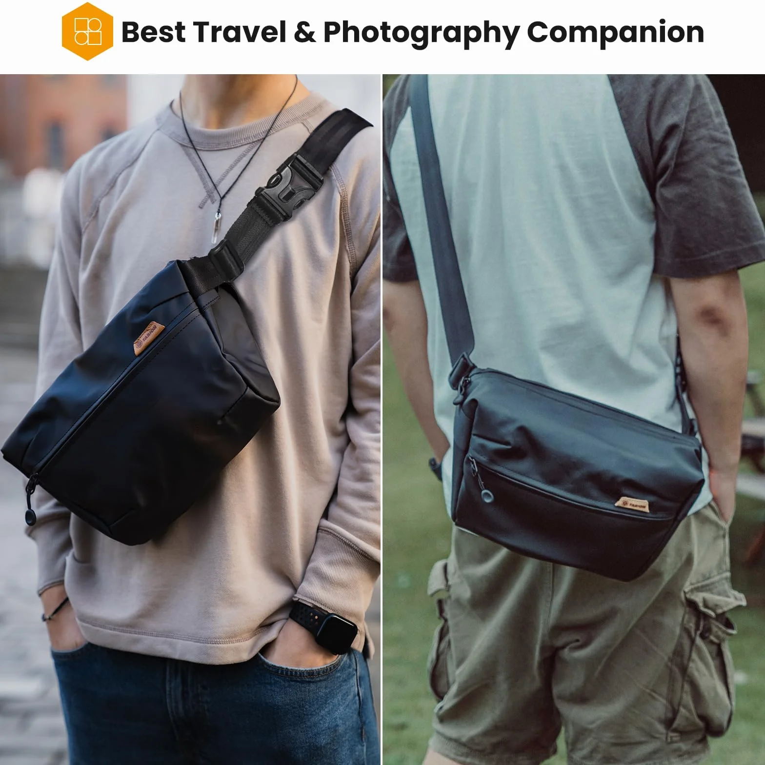 TARION Torba na aparat, torba na ramię DSLR Crossbody, torba kurierska, torba na ramię z 2 zdejmowanymi przegrodami, Czarny, S, Torba kurierska