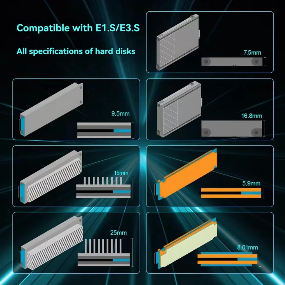 PCIe 5.0 Gen5 X4 do EDSFF E1. S/E3. S Karta adaptera SSD do PCI-E 5.0 4X U. 2/U. 3 Kompatybilność z uchwytem montażowym