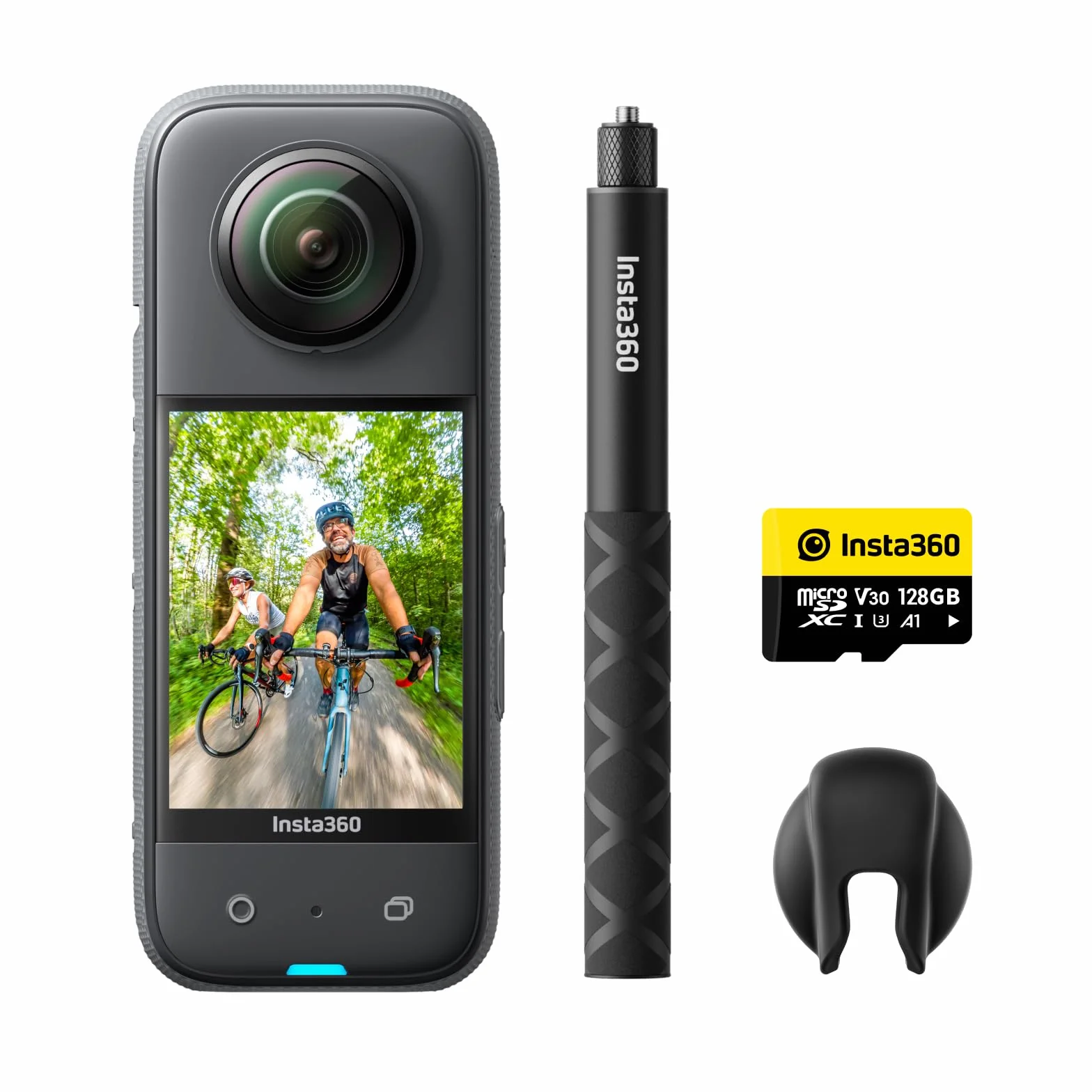 Insta360 X3 Wodoodporna kamera sportowa 360 stopni z czujnikiem 1/2", robi zdjęcia 360 5,7 K, 72 MP, stabilizuje, posiada ekran dotykowy 2,29", odporna na wibracje. Montaż AI, na żywo, kamera internetowa, sterowanie głosowe.