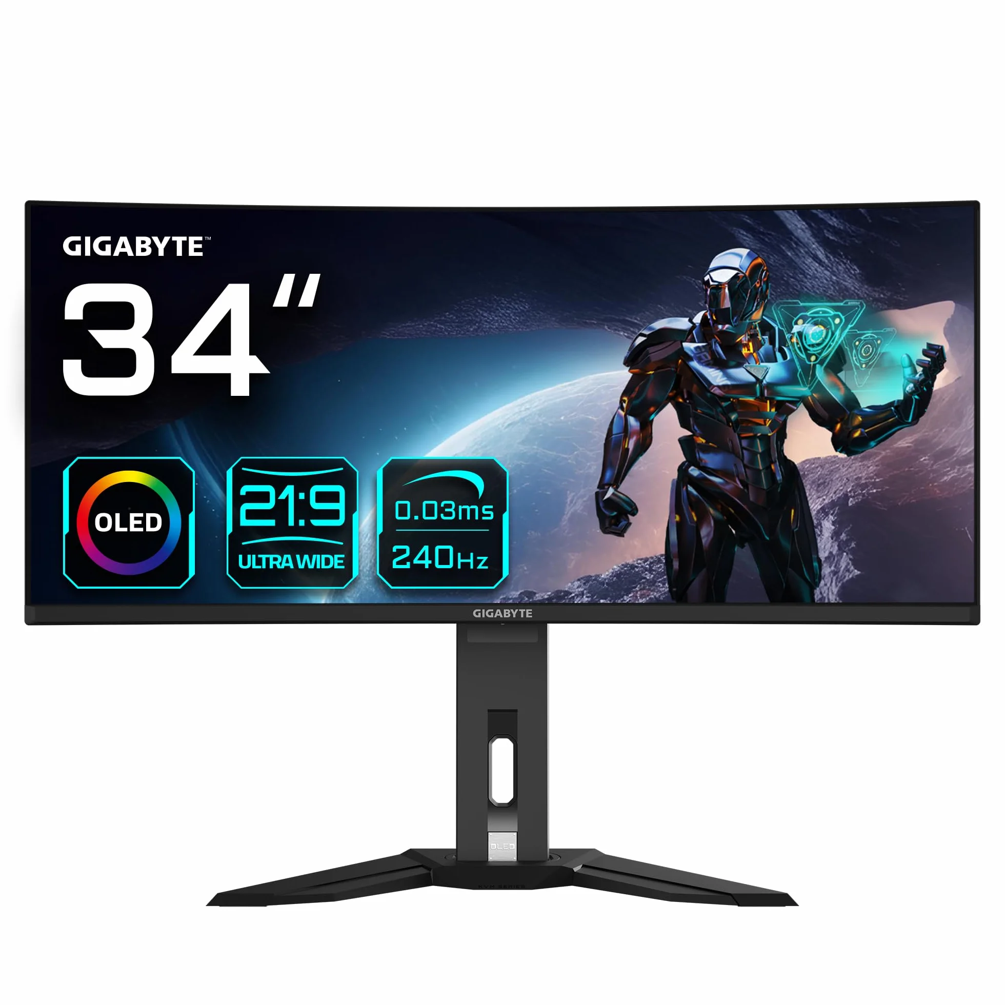 GIGABYTE 34" OLED WQHD MO34WQC2 zakrzywiony monitor do gier, 3440 x 1440, 240 Hz, 0,03ms, KVM, 250 CD/m², FreeSync Premium Pro, DisplayHDR True Black 400, HDMI 2.1, Displayport 1.4