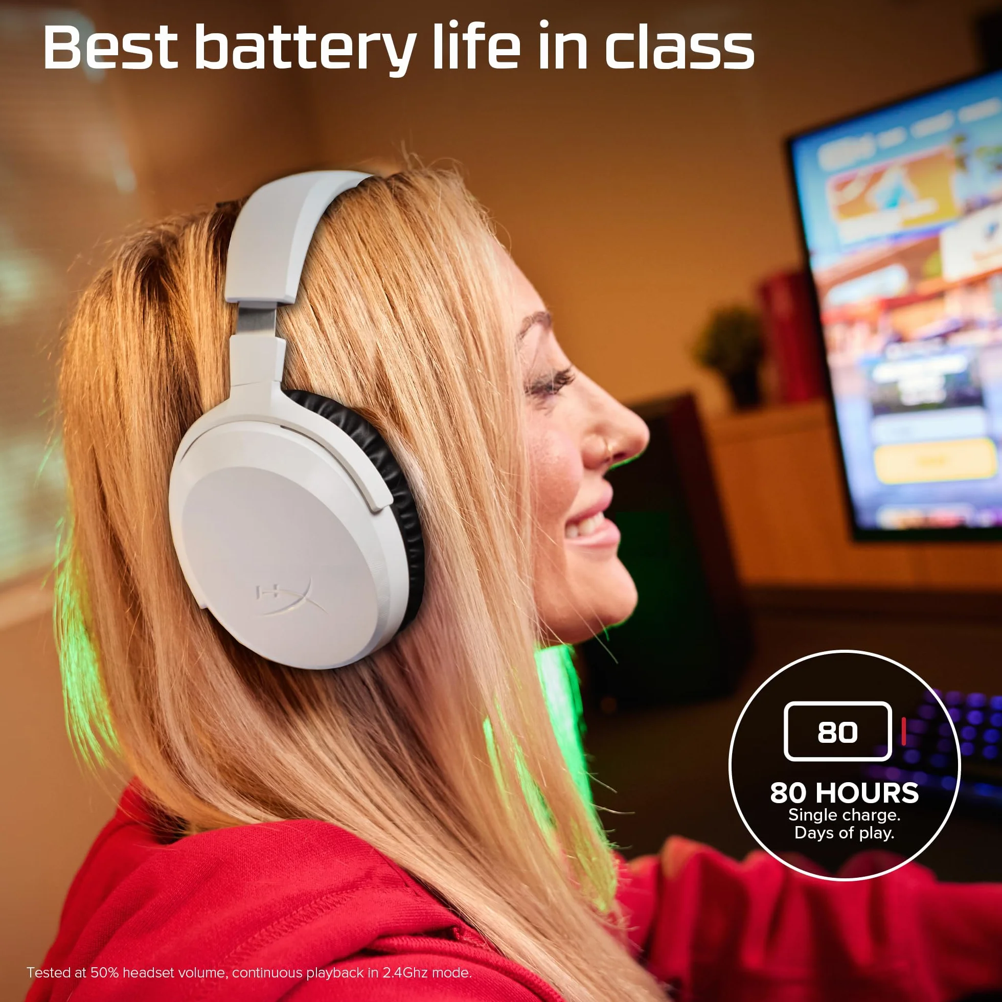 HyperX CloudX Stinger 3 Bezprzewodowy zestaw słuchawkowy do gier na PS5 | Bluetooth 5.2 i 2,4 GHz, do 80 godzin baterii, sterowniki 50 mm, mikrofon, biały