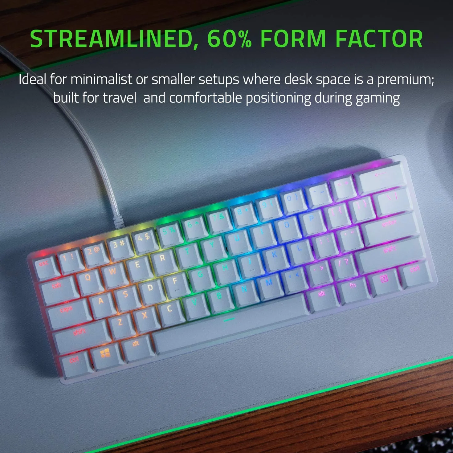 Razer Huntsman Mini (Purple Switch) – kompaktowa klawiatura do gier 60% (klikalne przełączniki optyczno-mechaniczne, podwójnie formowane klawisze PBT) Układ QWERTY US | Mercury