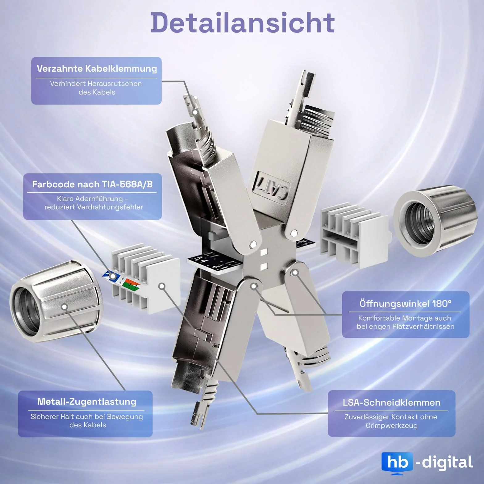 HB-DIGITAL 1 x beznarzędziowy kabel sieciowy LSA Cat.7 STP adapter przedłużający do kabla instalacyjnego LAN, kabel instalacyjny Ethernet CAT 7