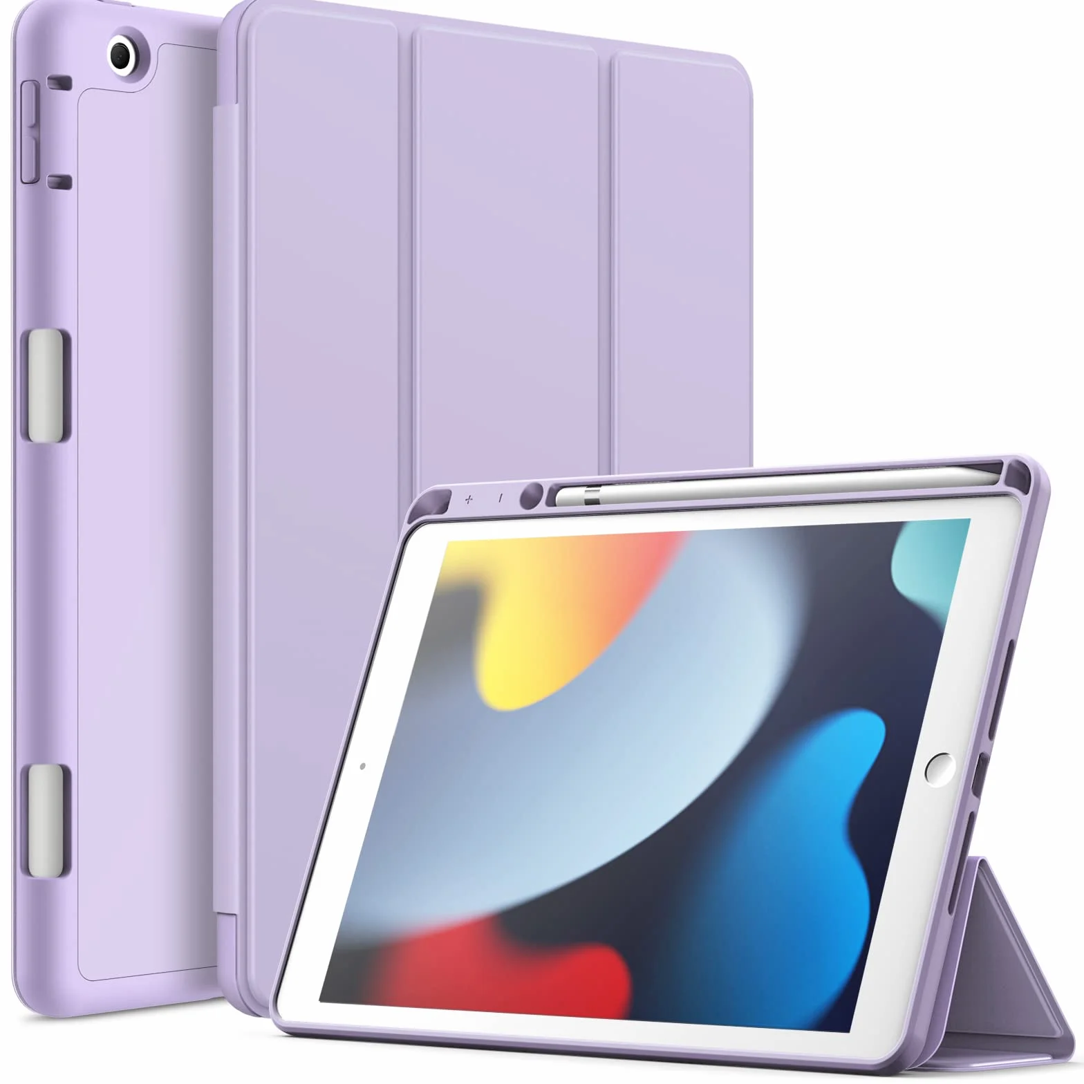 JETech Etui iPad 10,2 Cala 9./8./7. Generacji Uchwyt na Długopis Szczupły Pokrowiec TPU Jasny Fiolet