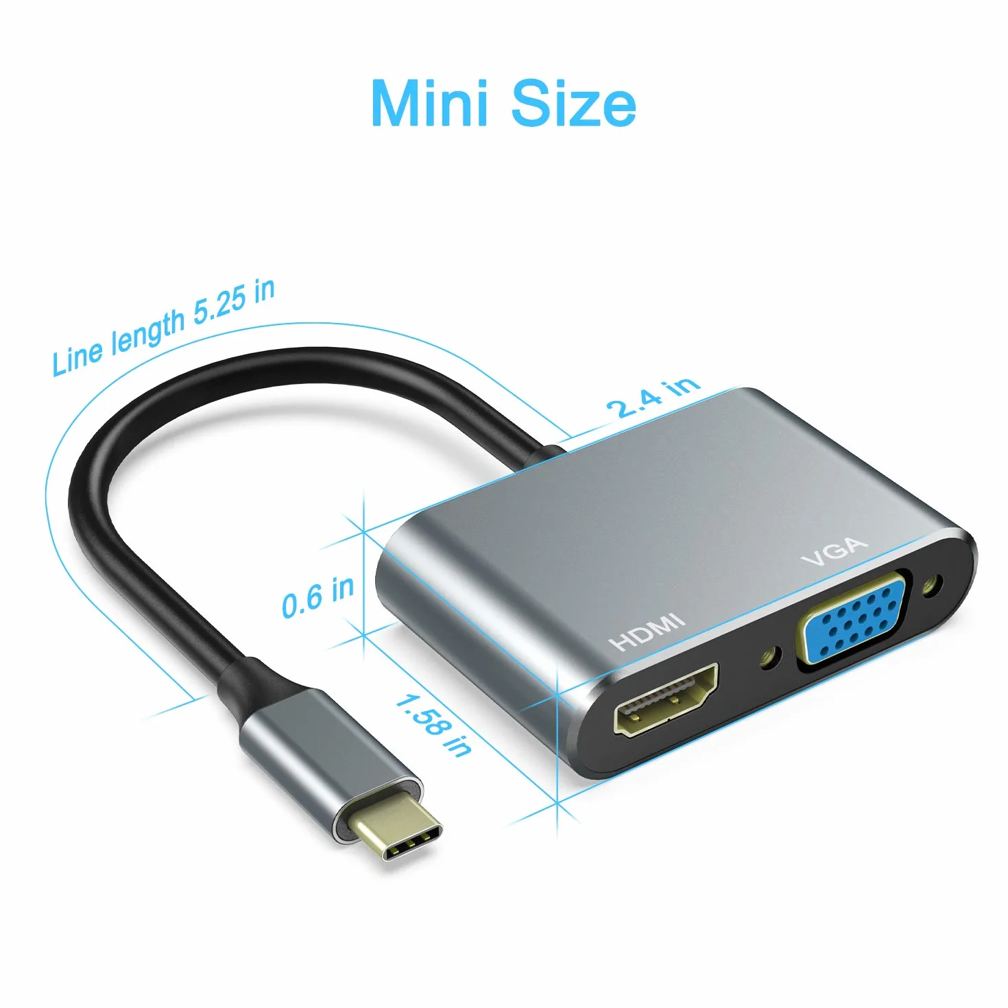 ABLEWE Adapter USB C na HDMI VGA 4K 1080P Thunderbolt 3 do MacBooka Chromebook Pixel Lenovo Yoga Dell XPS 13 Samsung Galaxy