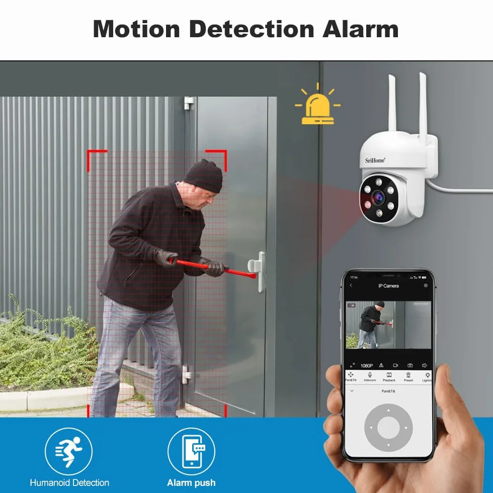 SRIHOME 1080P WiFi monitoring PTZ kamera IP humanoidalna wykrywanie i śledzenie ruchu noktowizor wodoodporny IP66 (2 sztuki sztuk)