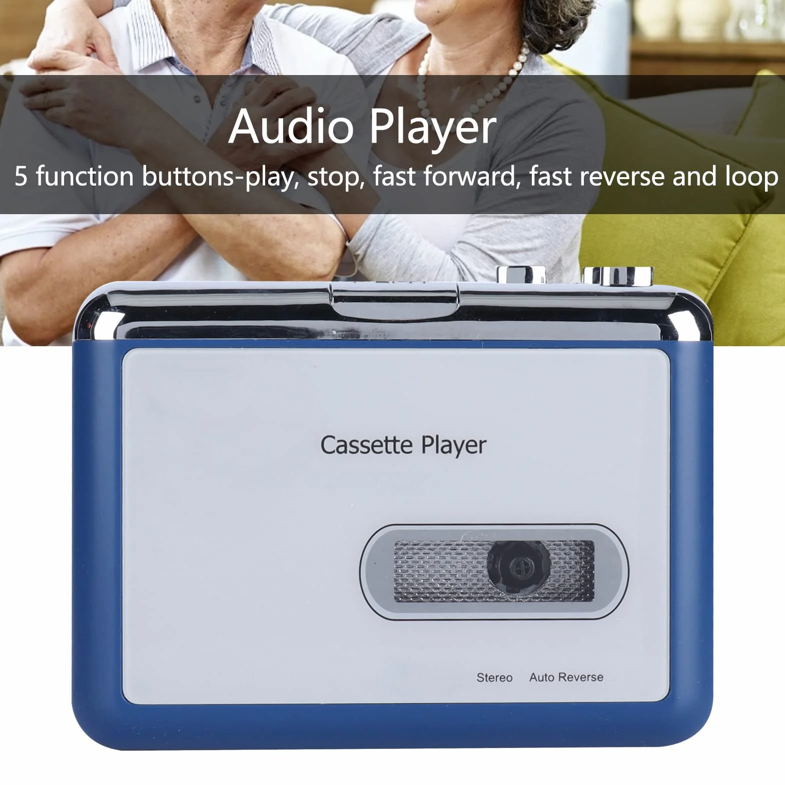 Odtwarzacz Kasetowy Bluetooth, Bezprzewodowy, Automatyczny Odtwarzacz Taśm Zwrotnych Wyjście Bluetooth do Głośnika Słuchawkowego Odtwarzacz Taśmowy Walkmen z Gniazdem 3,5 Mm