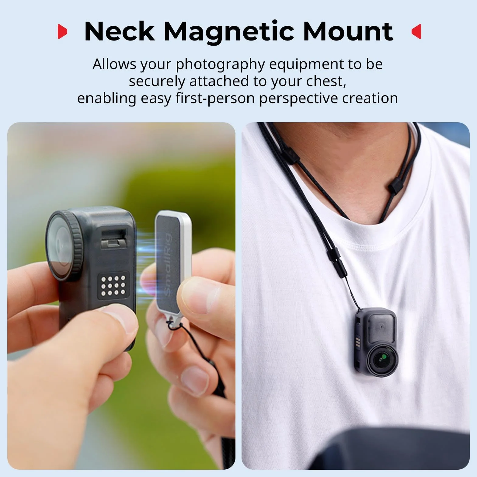 SMALLRIG Magnetyczny uchwyt do DJI Osmo Nano, do Insta360 GO 3S, z paskiem na szyję i paskiem na nadgarstek, z otworem do zawieszania zapobiegającym zgubieniu, do selfie POV/Vlog - 5761