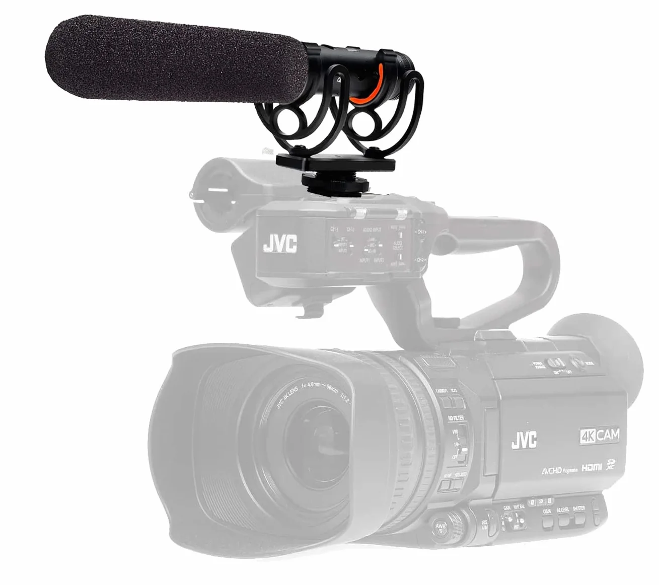 Zaawansowany mikrofon super kardioidalny do JVC GY-HM250 (stereo/strzelba) z mufką wiatrową Dead Cat