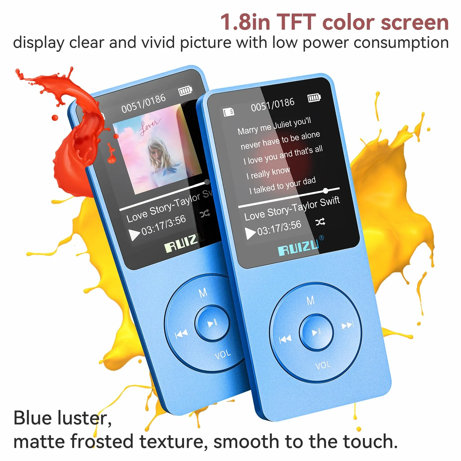 Odtwarzacz MP3 64GB z Bluetooth 5.3, super lekki (30 g), czas pracy do 80 godzin, ekran 1,8", idealny do uprawiania sportu, dla dzieci i dorosłych, obsługuje karty TF do 128 GB.