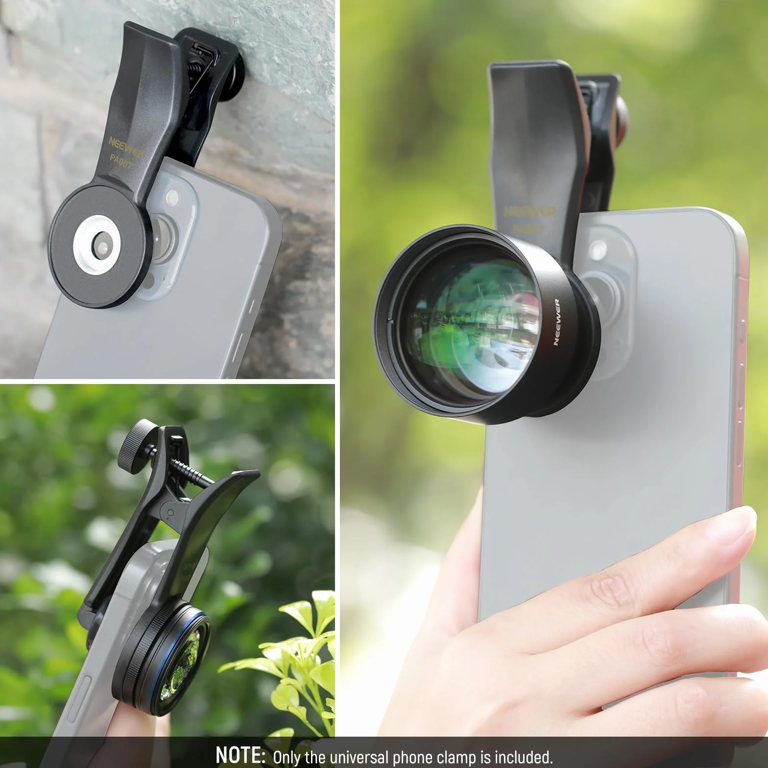 Neewer Uniwersalny zacisk do telefonu do obiektywu gwintowanego 17 mm, profesjonalne mocowanie i adapter obiektywu teleobiektywu, kompatybilny z iPhone 15 Pro Max 15 Plus 14 13 Samsung Galaxy S24 S23