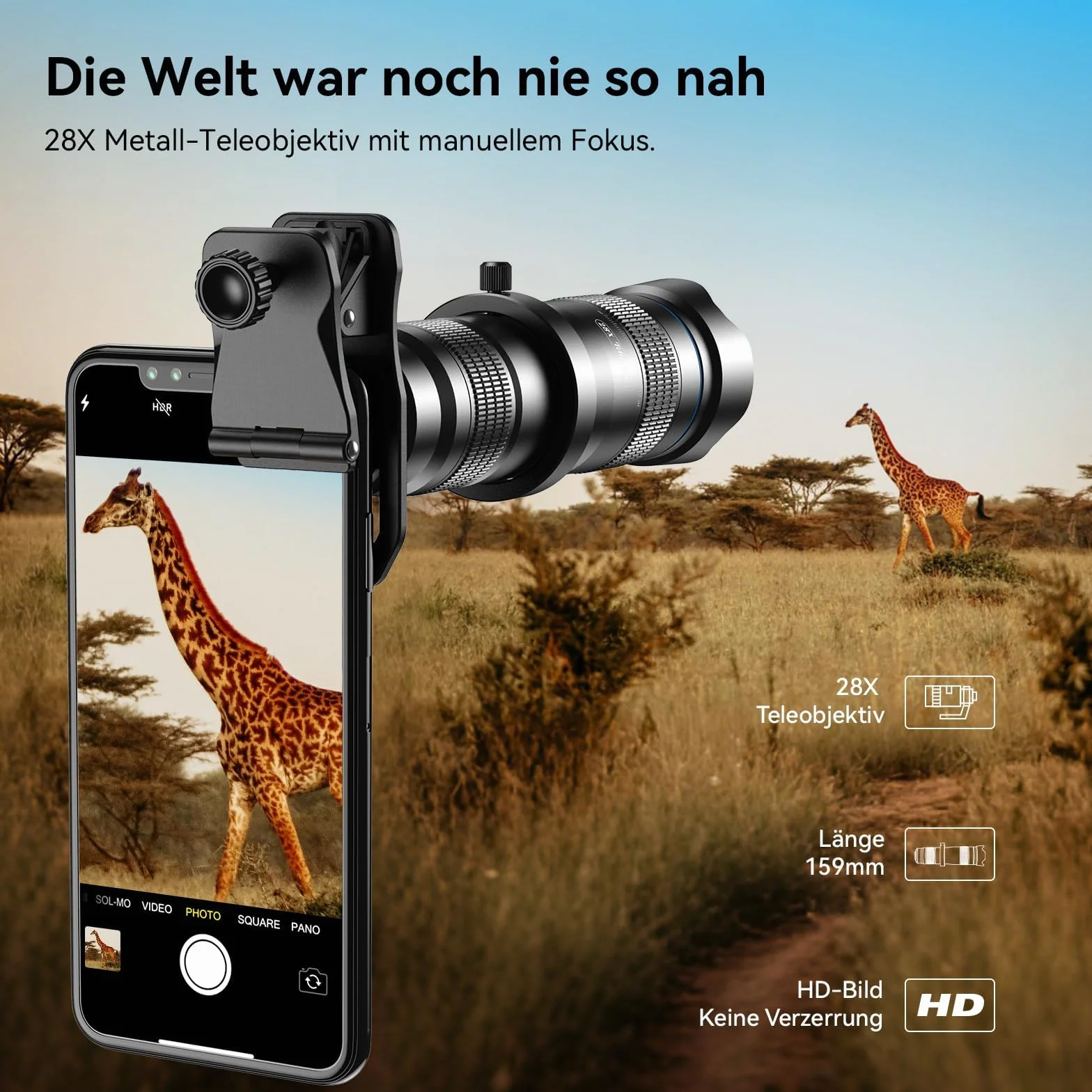 Evil Eye Teleobiektyw HD do telefonu komórkowego 28X do iPhone Samsung, Huawei, Xiaomi Android smartfonów, monokularowy