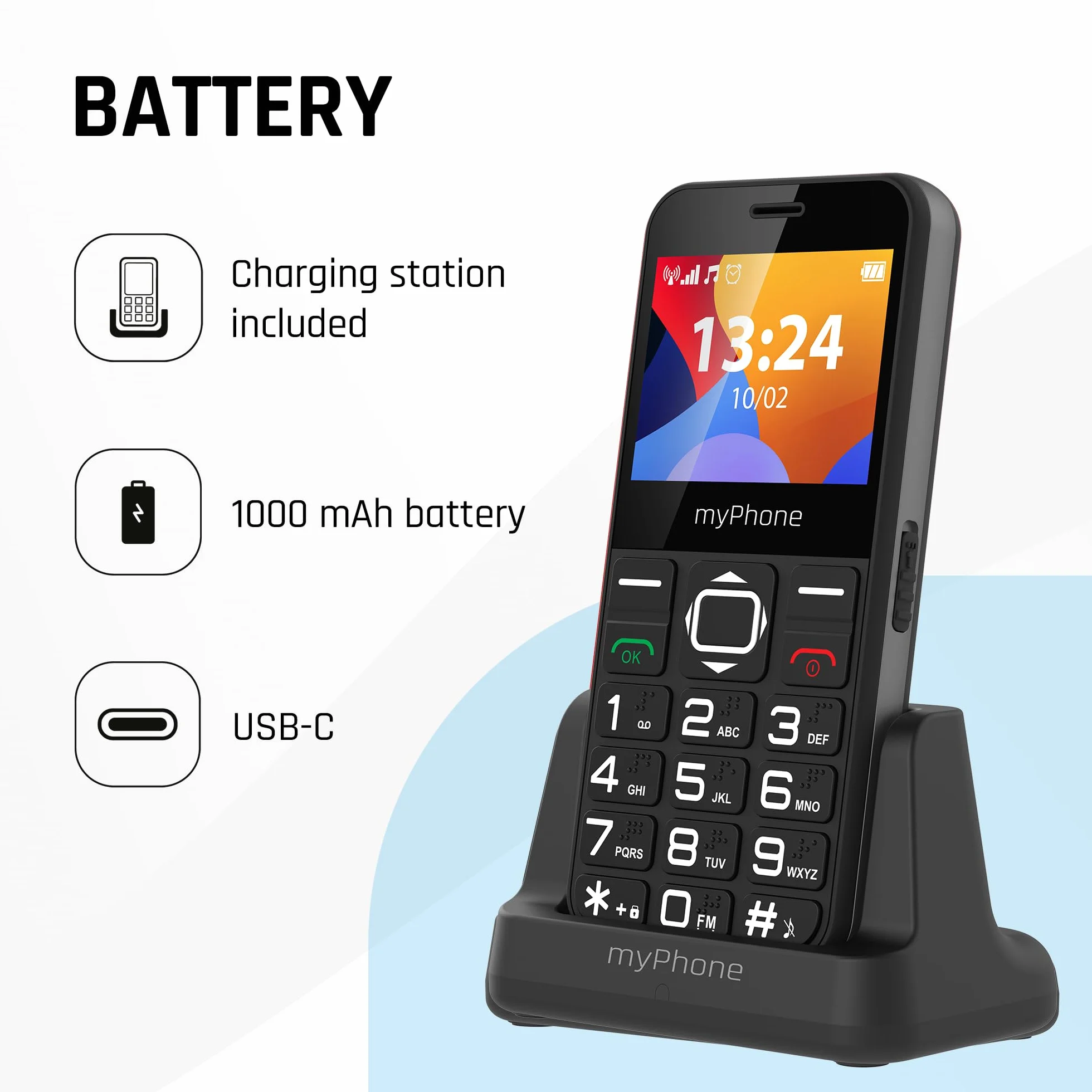 MP myPhone Halo 3 Telefon z czytelną latarką LED, Czarny