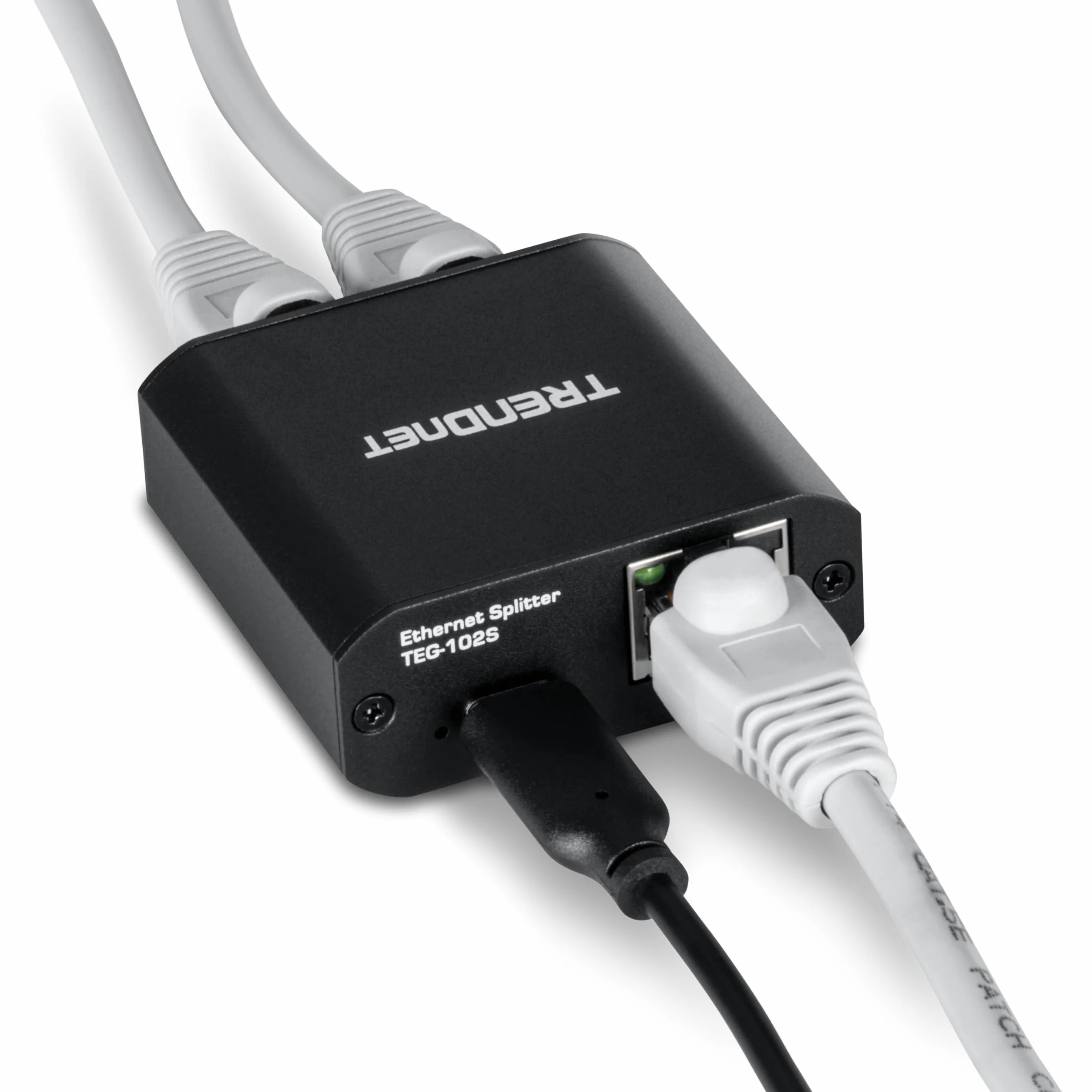 TRENDnet 2-portowy rozdzielacz gigabitowy z zasilaniem USB typu C, TEG-102S, dzieli jedno połączenie sieciowe na dwa, rozdzielacz Ethernet, kabel zasilający USB typu C w zestawie, zgodny z NDAA i TAA