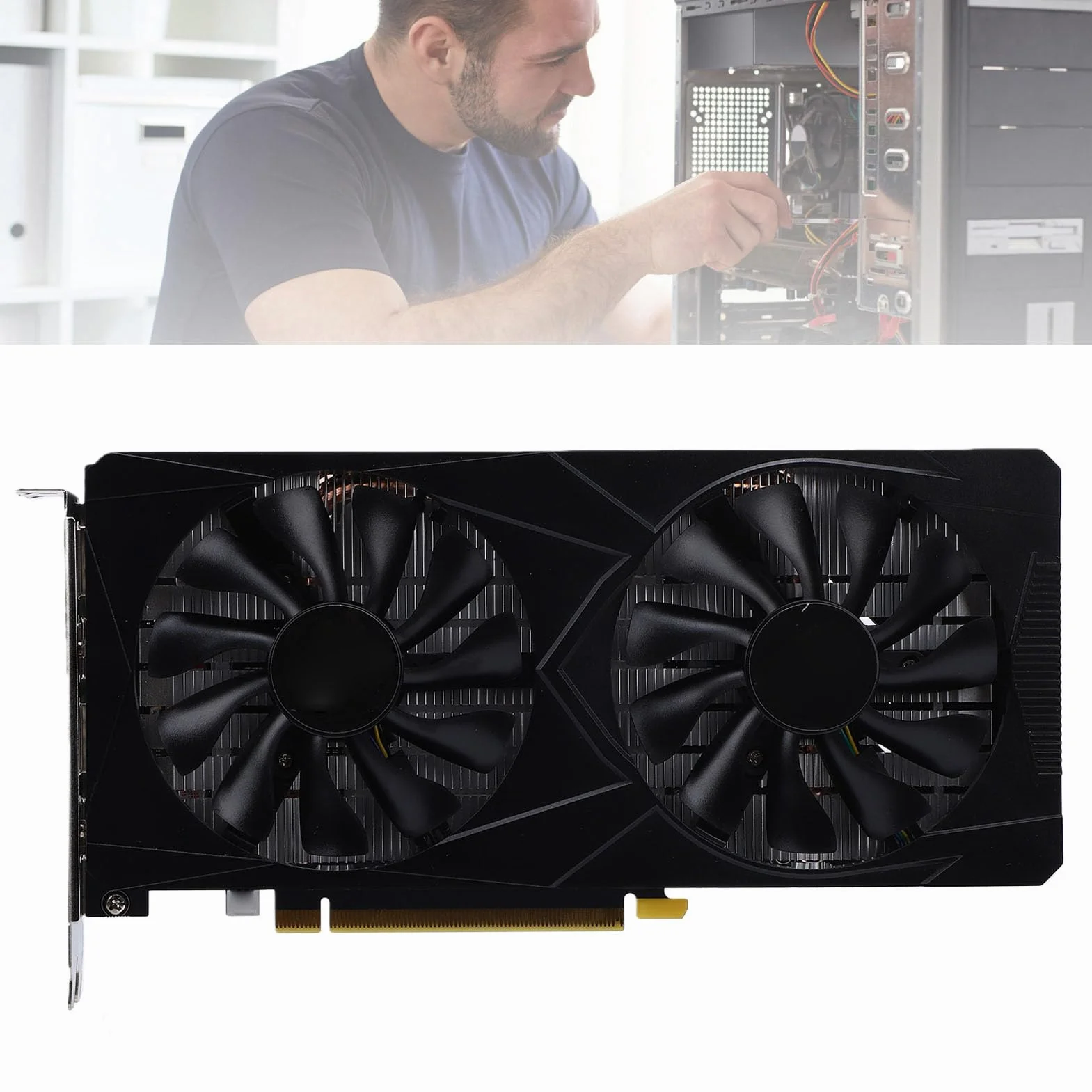 Bewinner Karta Graficzna 6 GB GDDR6 192-bitowy Procesor Graficzny PCIe 3.0 X16 z Dwoma Wentylatorami, Obsługa Ray Tracing DLSS, Wysoka wydajność FPS 1080p 2K, Port HDMI DisplayPort
