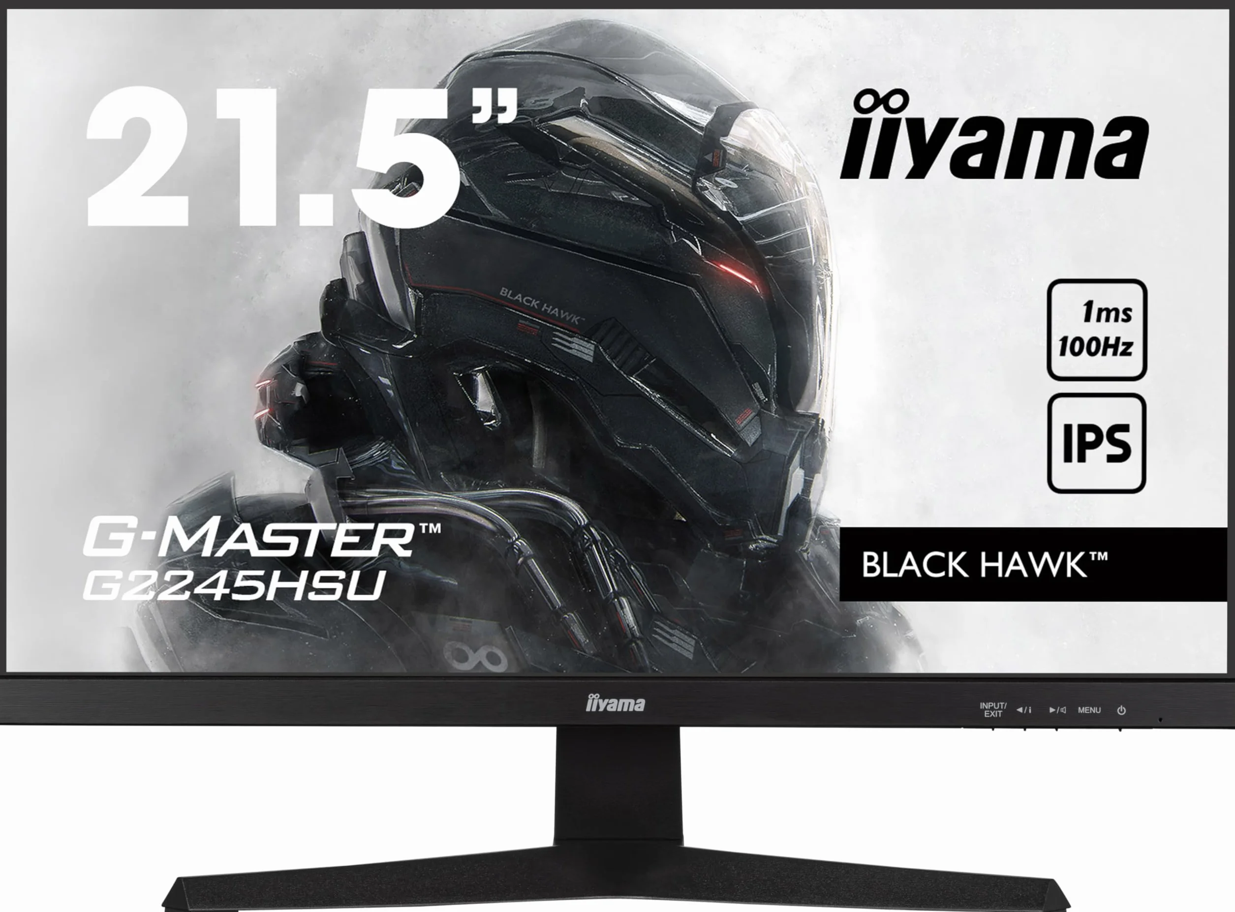 iiyama G-MASTER Black Hawk LED Monitor 55,9 cm 22" 21,5" sichtbar 1920x1080 Full HD 1080p @ 100 Hz IPS 300 cd/m² 1000:1 1 ms HDMI DisplayPort Lautsprecher Matt 22